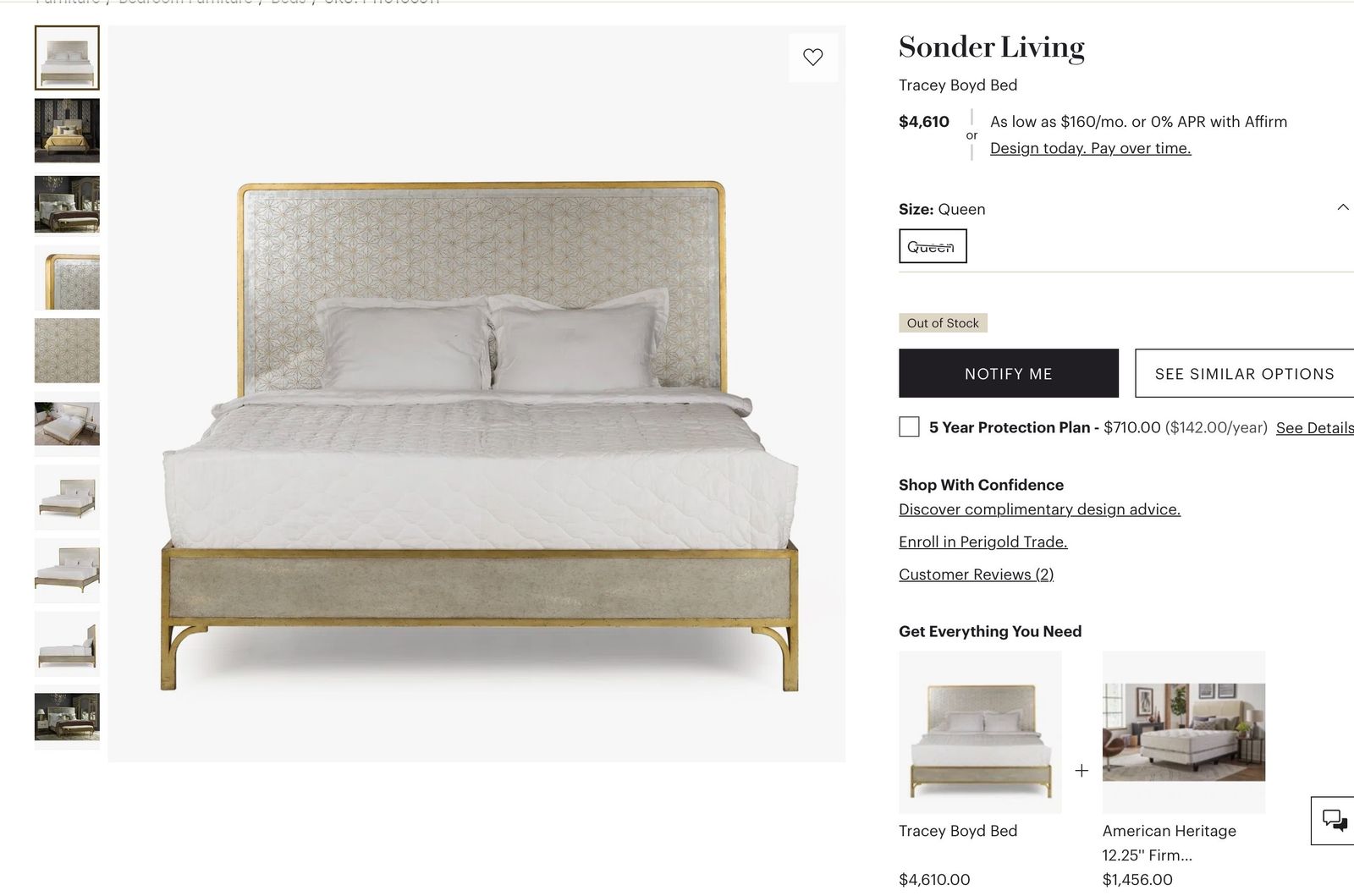 Tracey Boyd For Sonder Living Mirrored Eglomisé Bed Frame – Gold Leaf Detail photo buy