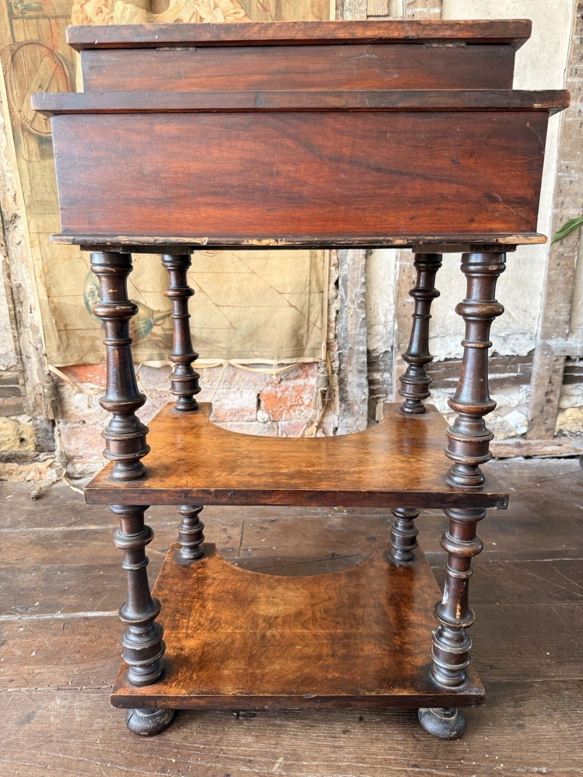 Furniture Rare Antique Walnut Burl Inlaid  Lady's Three Tier  Davenport Writing Desk Table photo