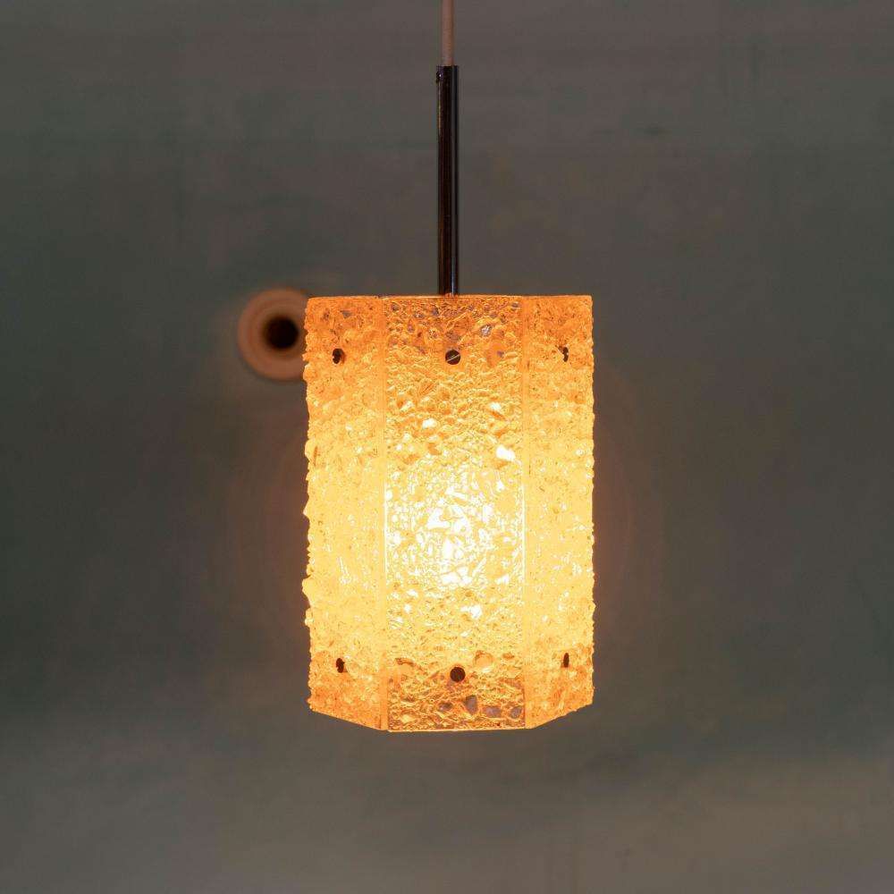 Zeshoekige Vintage Glazen En Chromen Hanglamp, Jaren 1960 photo buy
