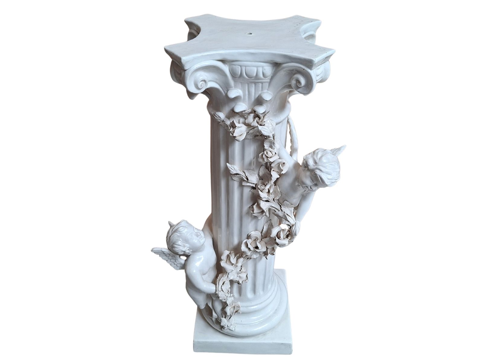 Elegante Colonna Con Angeli In Ceramica – Stile Neo Barocco (Anni '80) photo furniture
