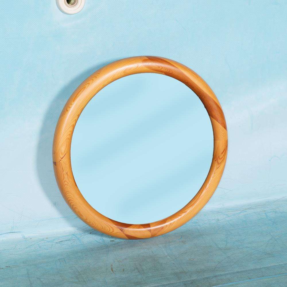 Ronde Houten Spiegel – Glasmaster Markaryd, Zweden, Ca. Jaren 1960