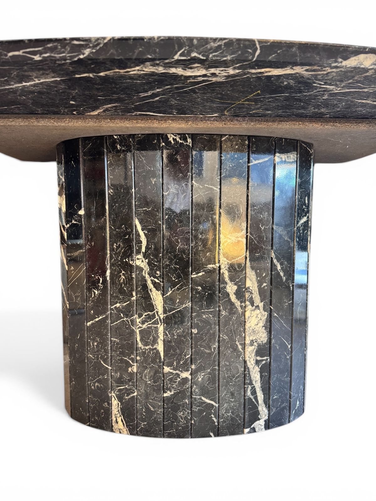 Black & White Orobico Italian Marble Dining Table With Marble Pedestal Base photo 1250.0