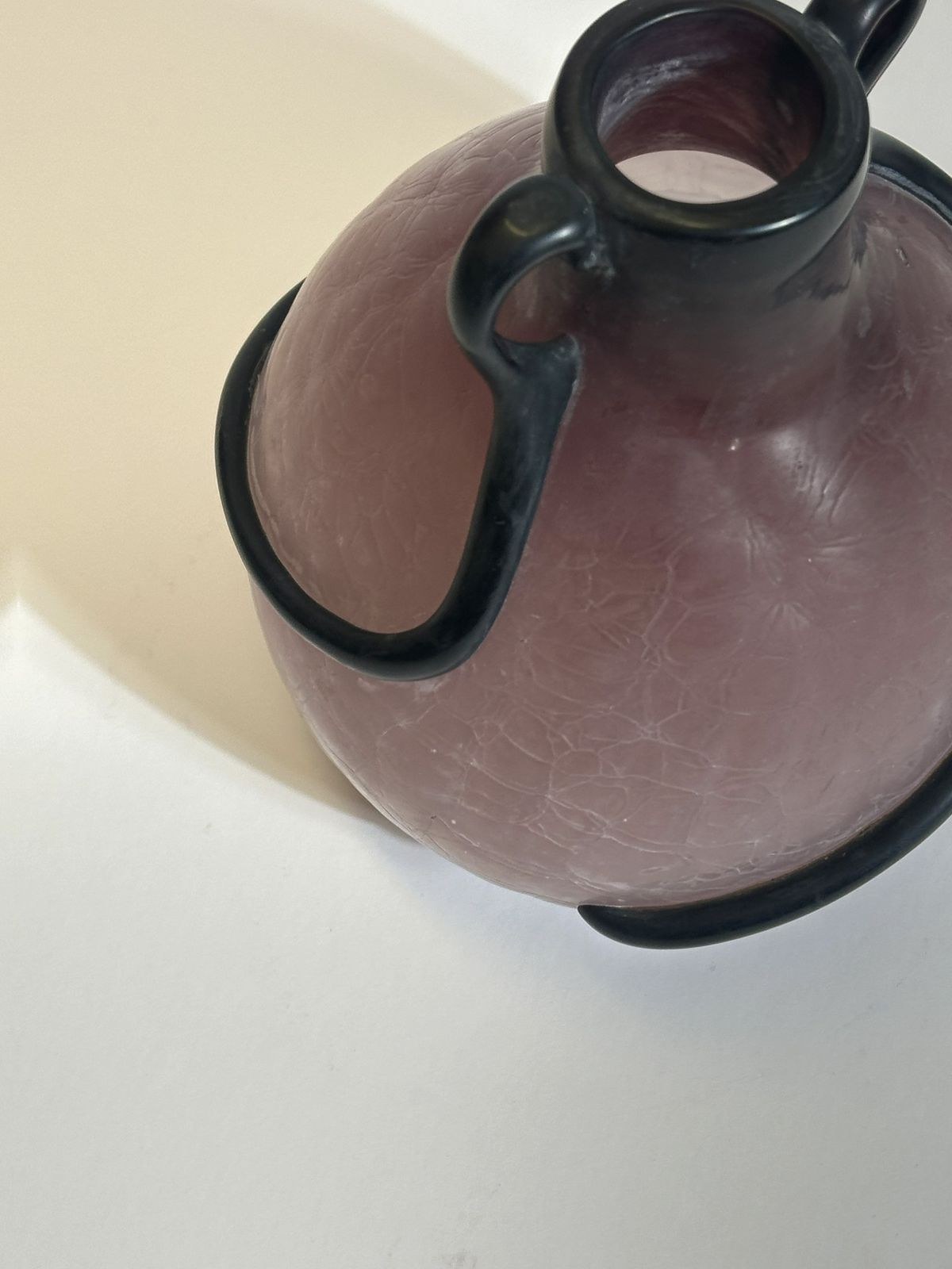 Art Nouveau Style Vase, Pink Satin Glass With Black Applied Trails, Italy 1980s photo furniture