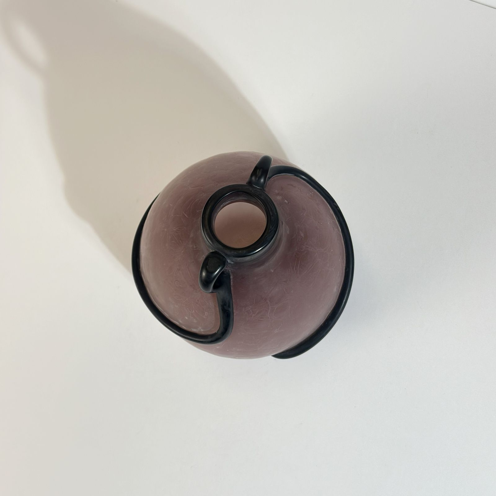 Art Nouveau Style Vase, Pink Satin Glass With Black Applied Trails, Italy 1980s photo for sale