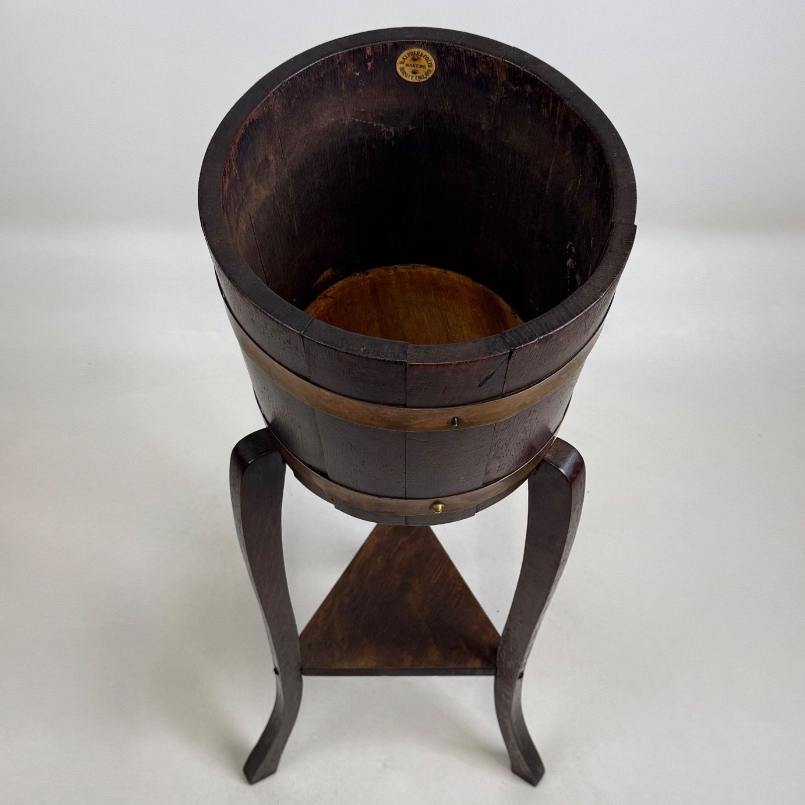 Antique 20th Century Brass Bound Barrel Plant Stand In Oak ( Af 5633 ) photo 295.0