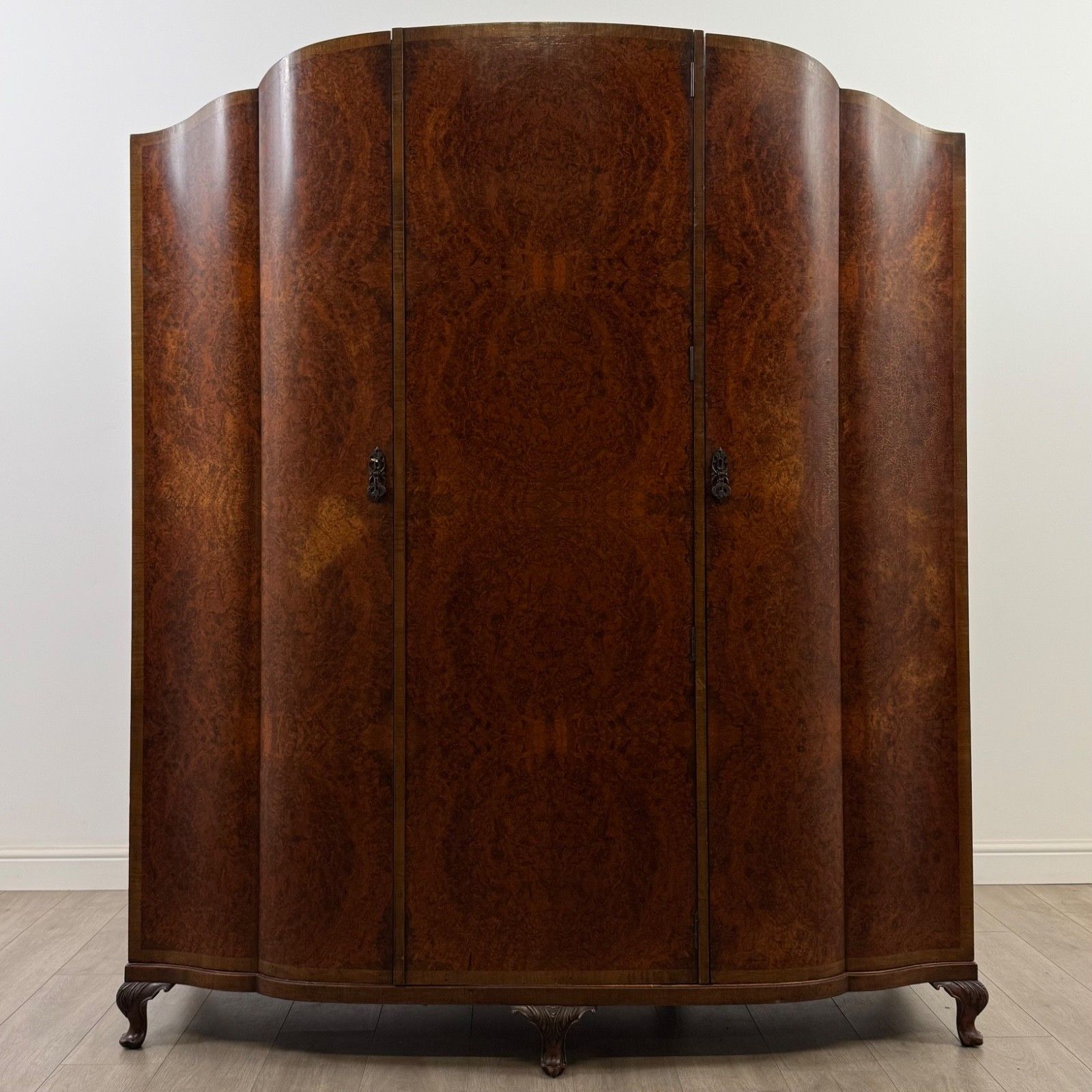 Antique 20th Century Large Edwardian Wardrobe In Burr Walnut ( Af 5611 )