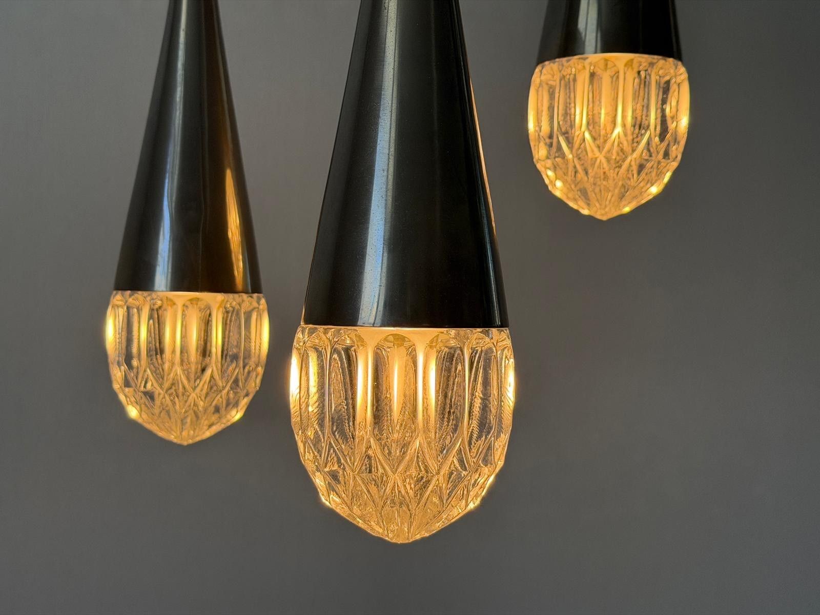 Crystal Glass And Chrome 3 Shade Cascade Pendant Lamp, 1960s, Germany photo buy