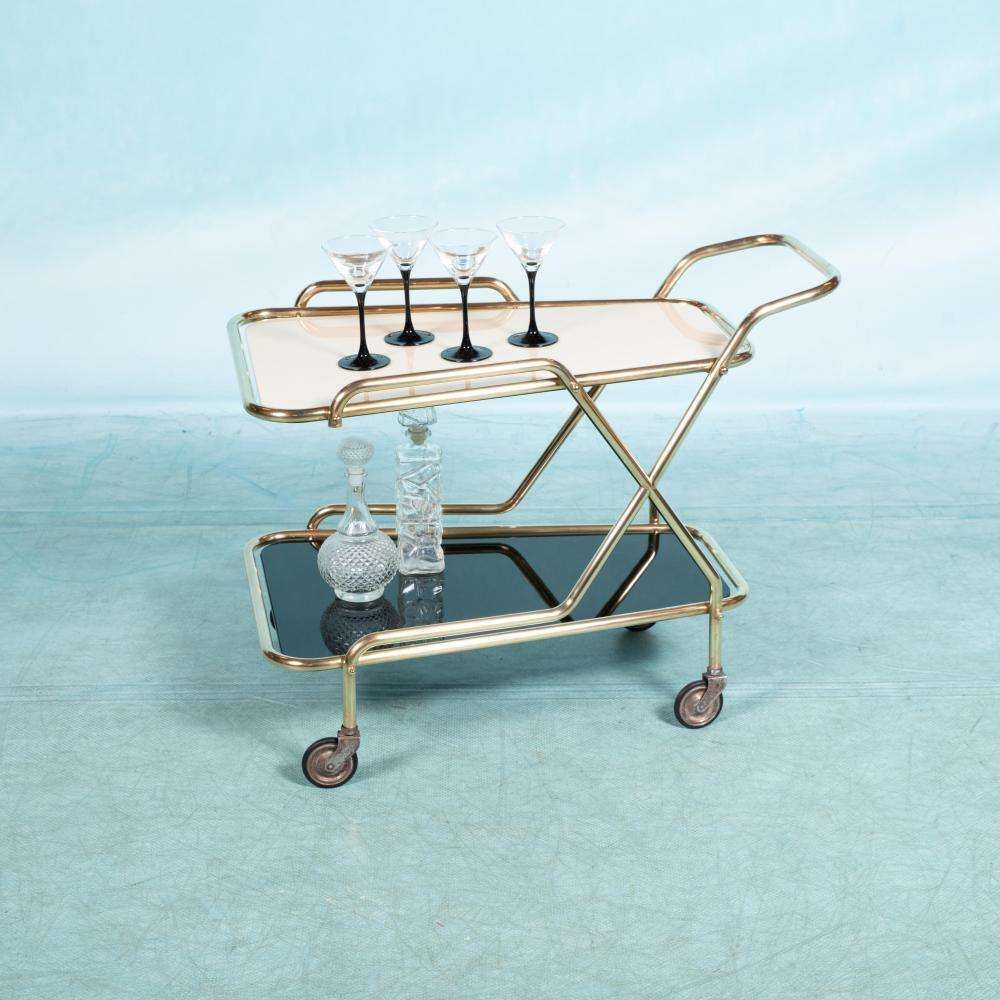 Vintage Messing Serveerwagen Uit De Jaren 1960, Mid Century Messing Barkar