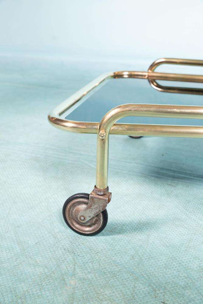 652.0 Vintage Brass 60s Serving Trolley, Midcentury Brass Bar Cart photo