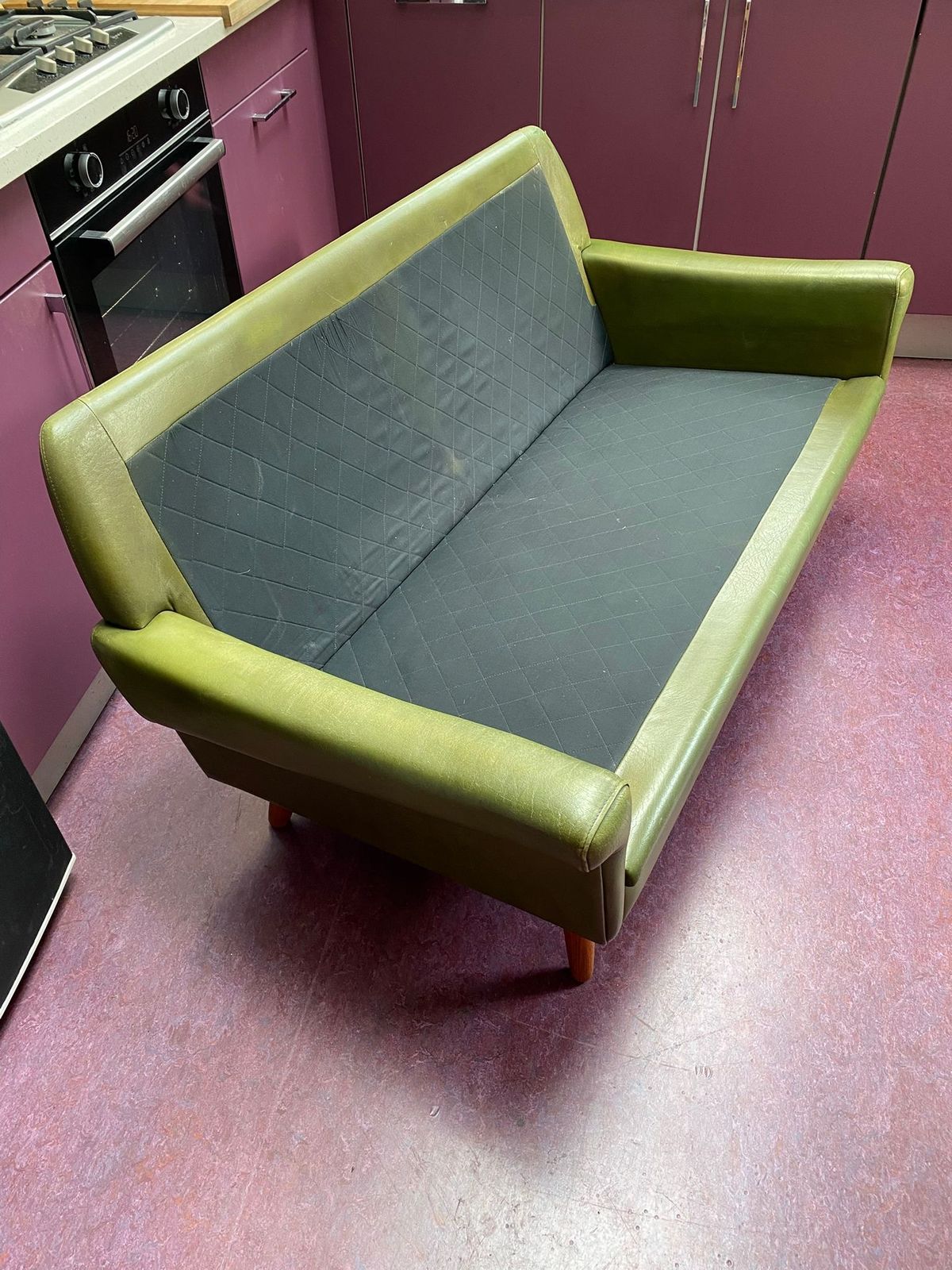 Vintage 1960s Svend Skipper Olive Green Leather Two Seater Sofa photo Furniture