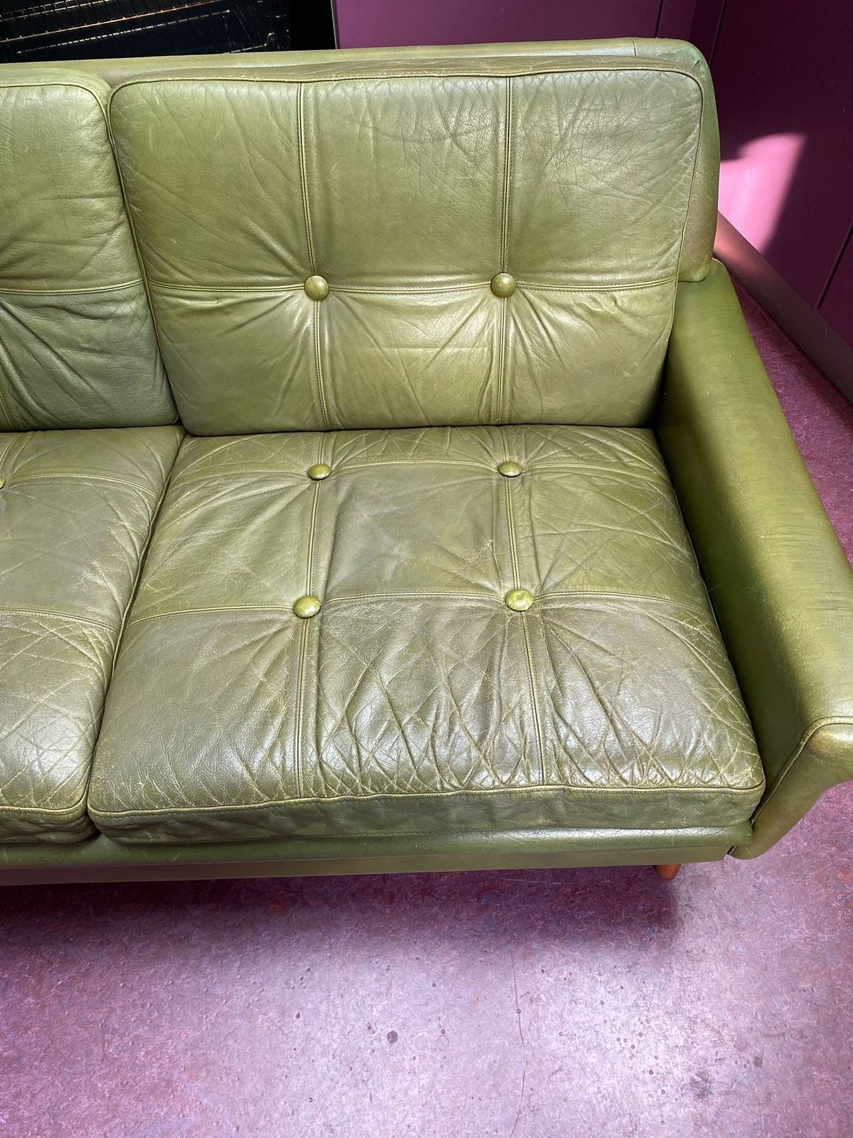 Vintage 1960s Svend Skipper Olive Green Leather Two Seater Sofa photo buy