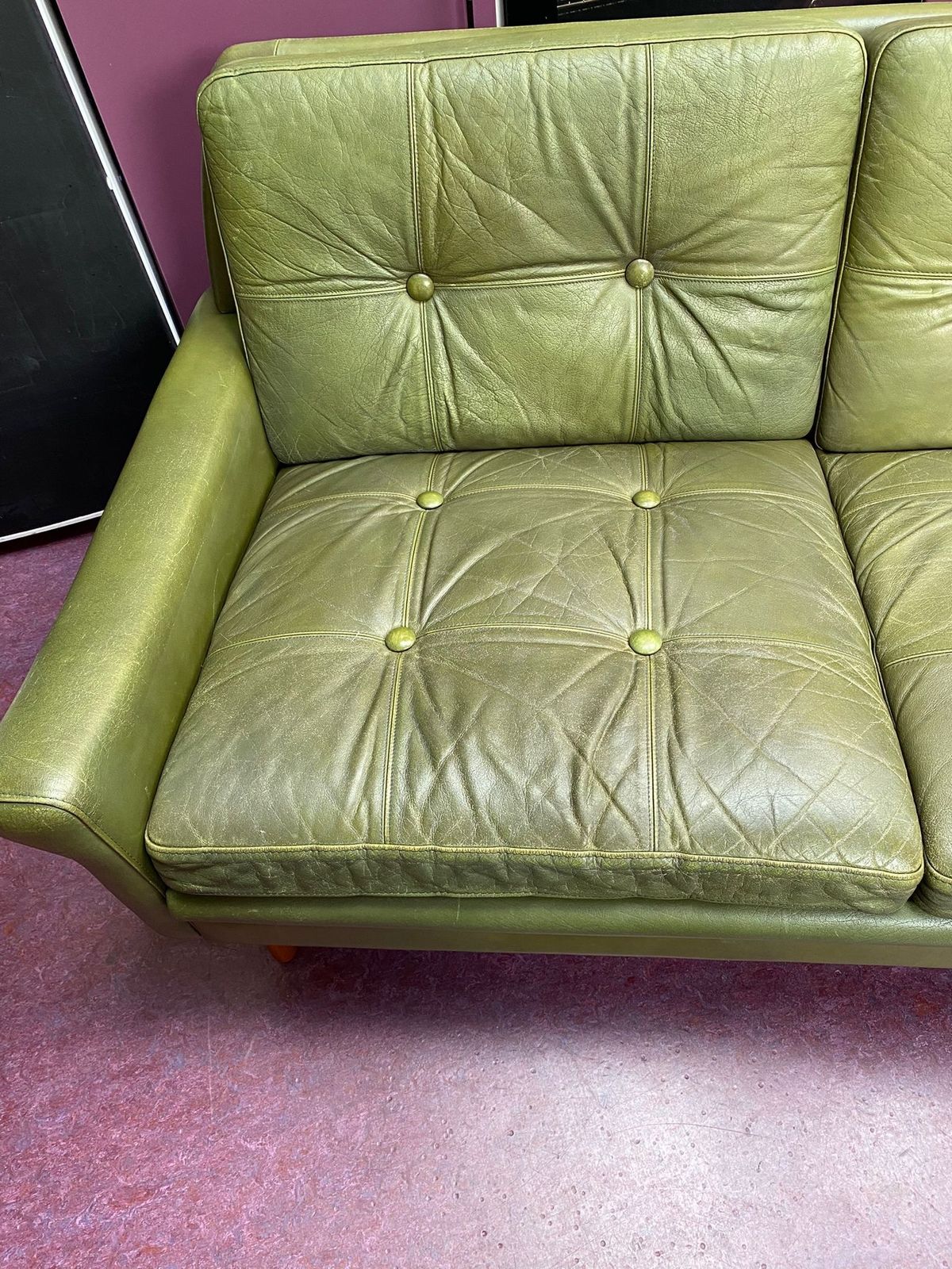 Vintage 1960s Svend Skipper Olive Green Leather Two Seater Sofa photo vintage