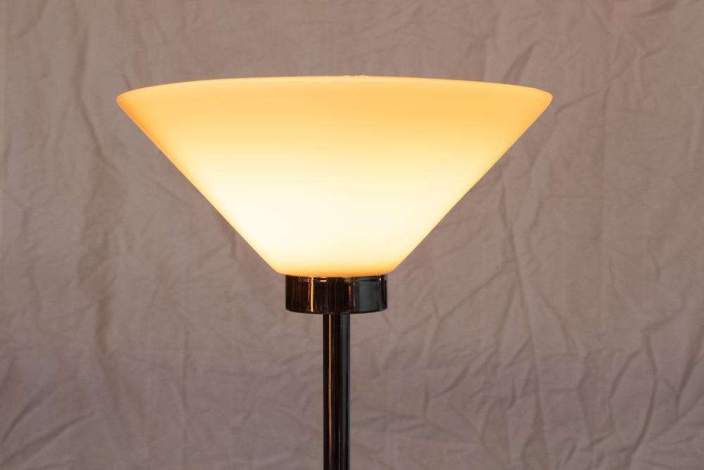 177.0 Vintage Floor Lamp Frosted Glass And Chrome, Minimalist Uplight photo