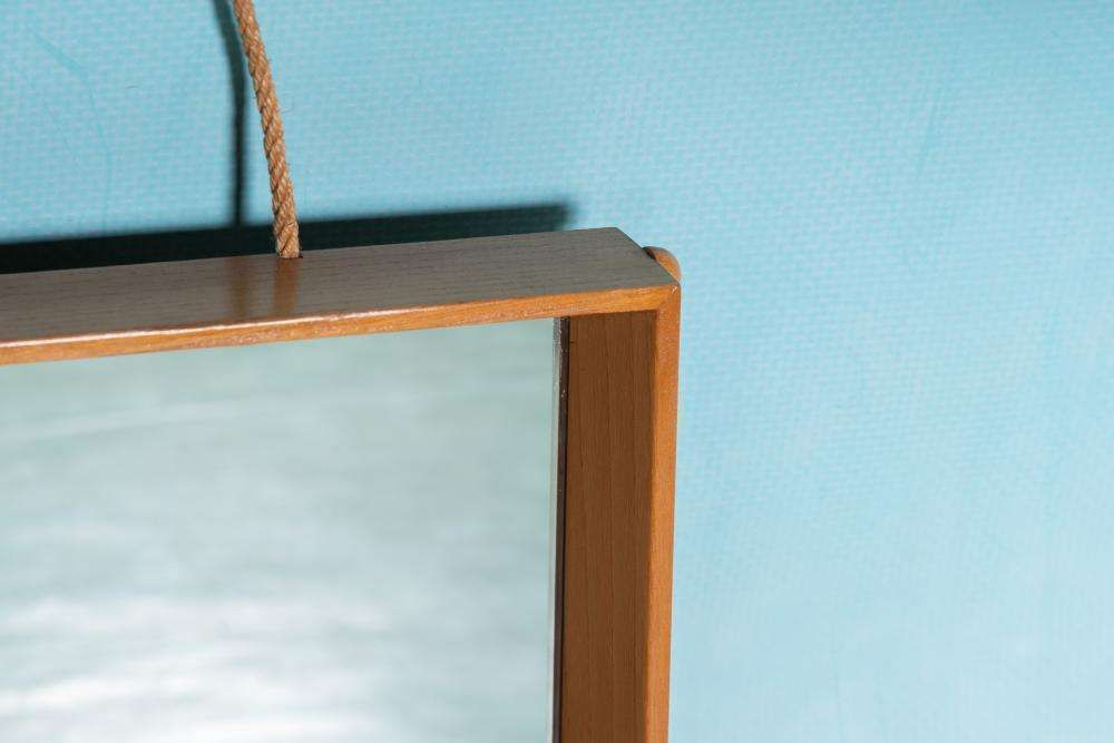 Japandi Houten Spiegel Scandinavisch Jaren 70, Minimalistische Spiegel photo vinterior