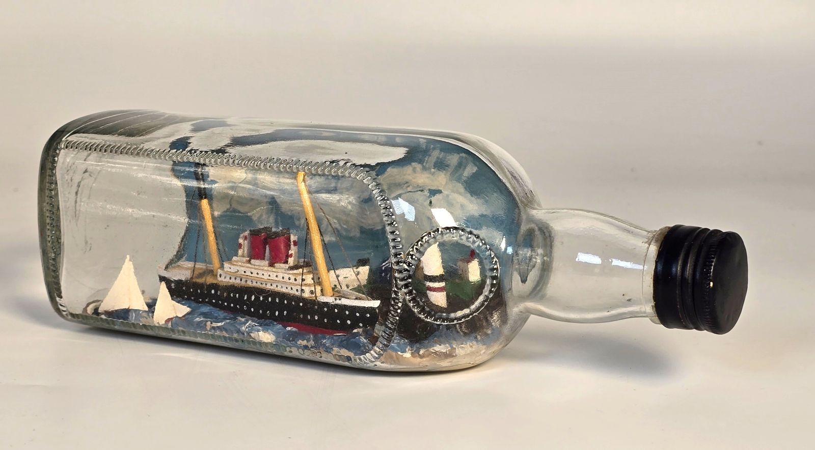 1930s Steamship In A Bottle Diorama, English Folk Art photo furniture