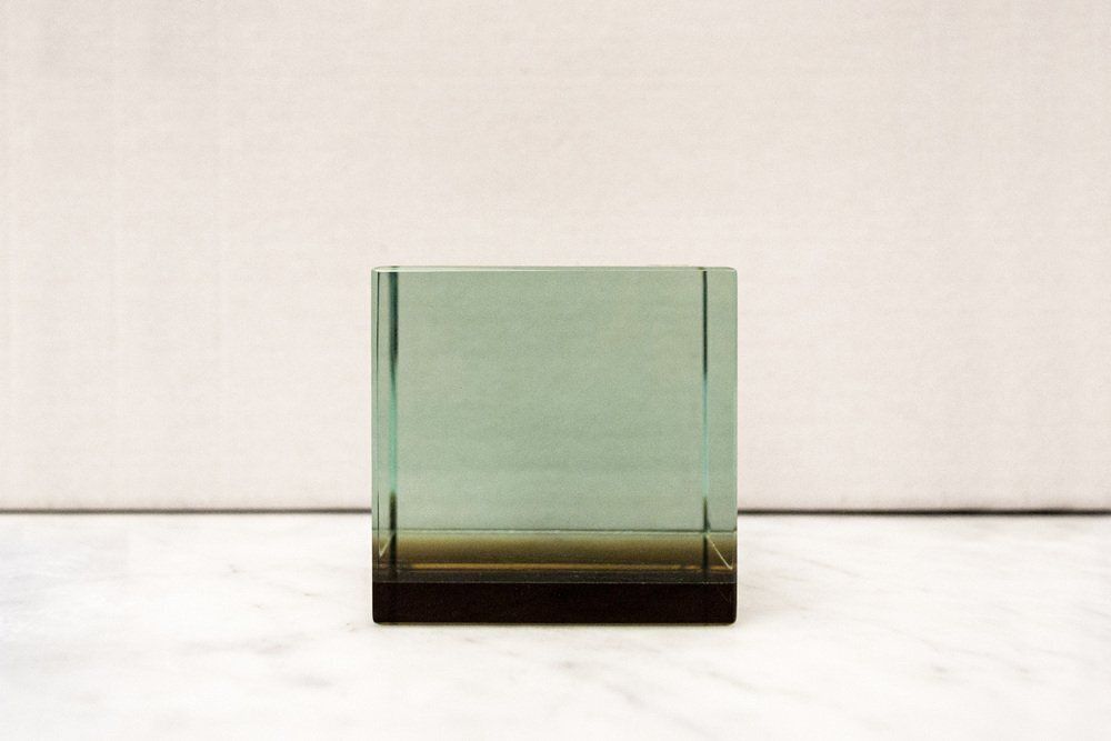 Glass Solidi Paperweight Cube From Fontana Arte, 1980s photo for sale