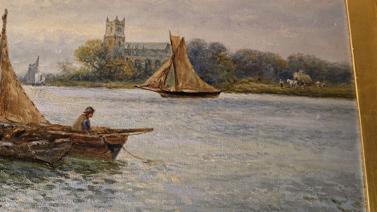 photo for sale Oil Painting On Canvas Of A View Of Christchurch By Stanley Leader Circa 1900