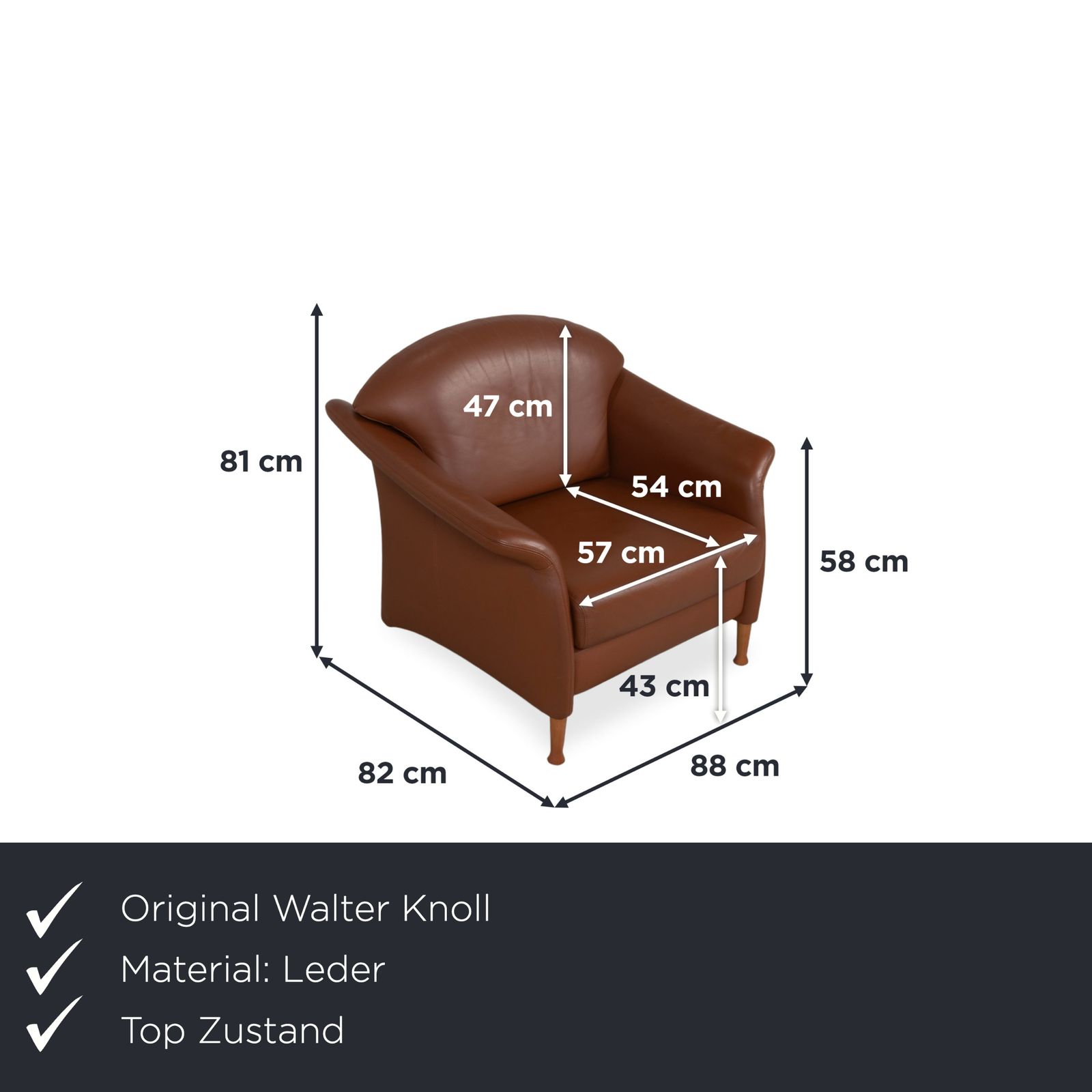 Fauteuil Walter Knoll, cuir, rouge-brun, cognac, terracotta photo furniture