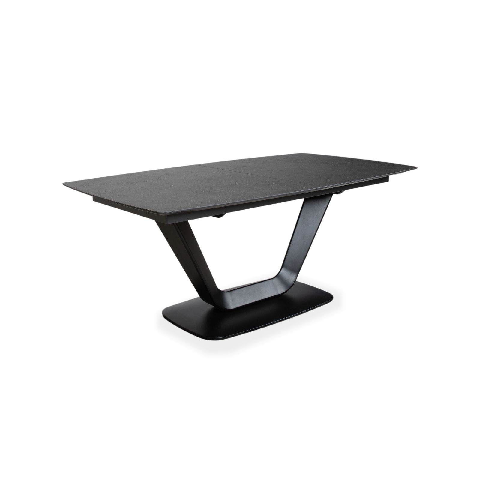Table à manger extensible BoConcept Alicante en noir, plateau supplémentaire en grès gris foncé T076, fonction manuelle, 183 x 100 photo for sale