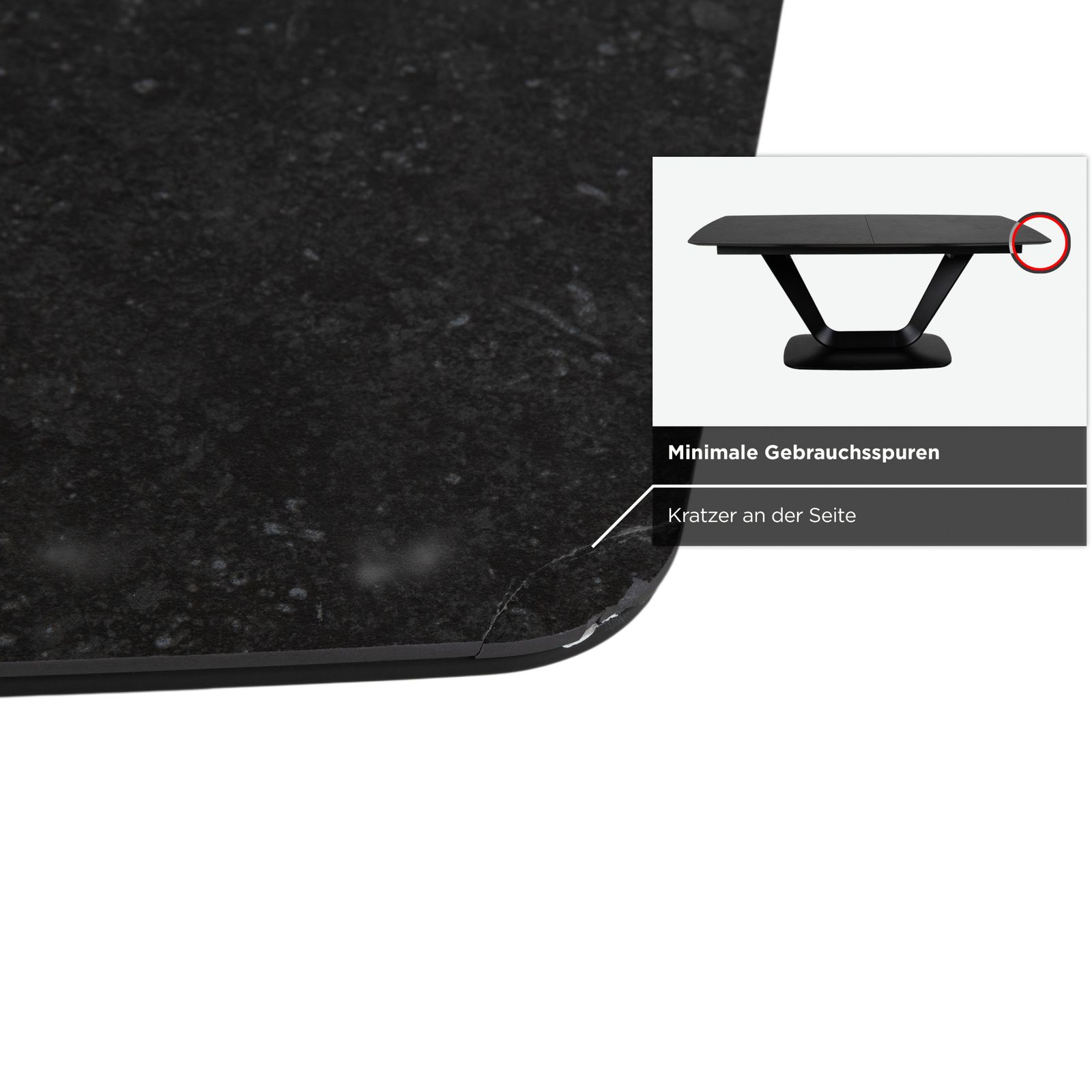 photo furniture Table à manger extensible BoConcept Alicante en noir, plateau supplémentaire en grès gris foncé T076, fonction manuelle, 183 x 100