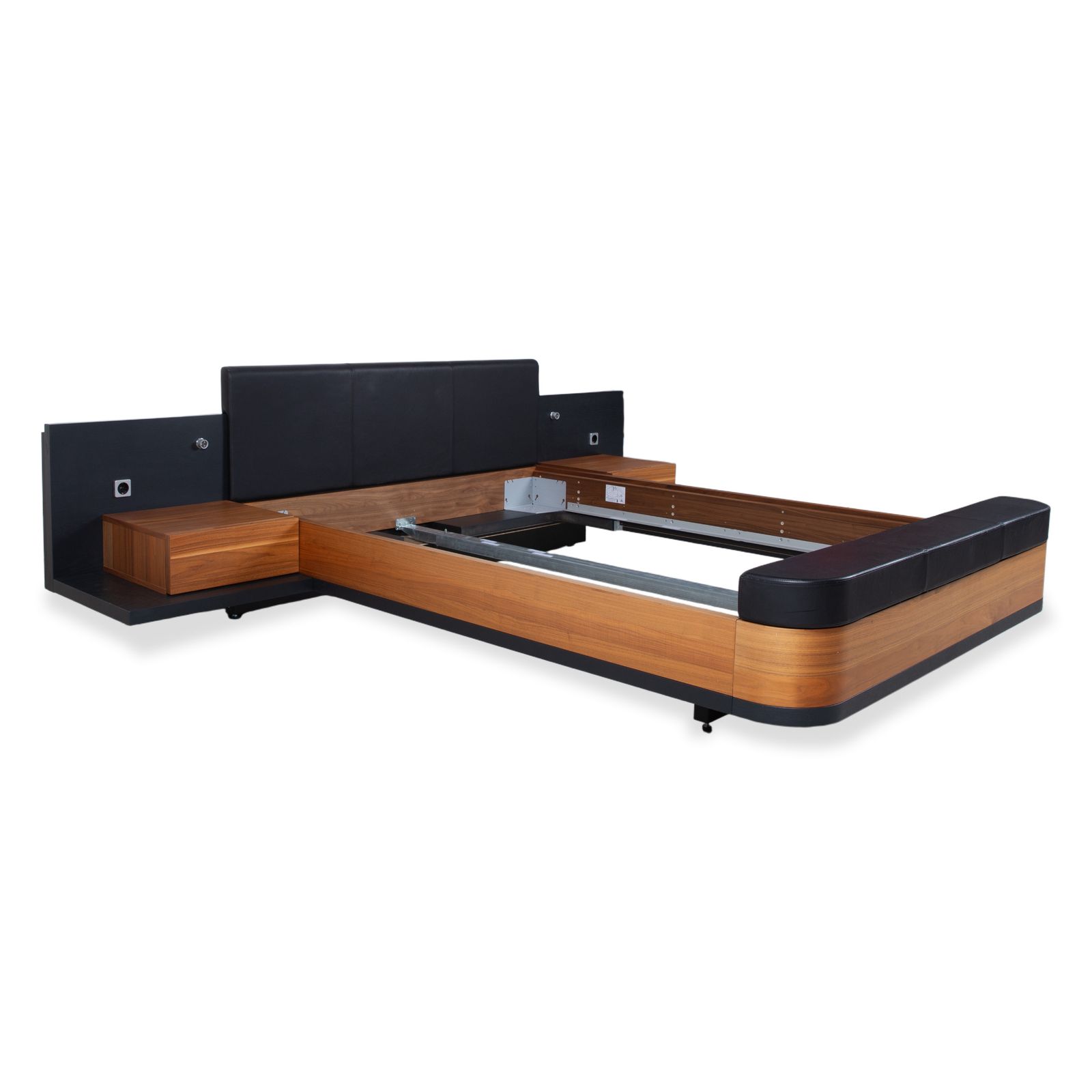 Lit Hülsta Mioletto en bois brun, cuir noir photo for sale