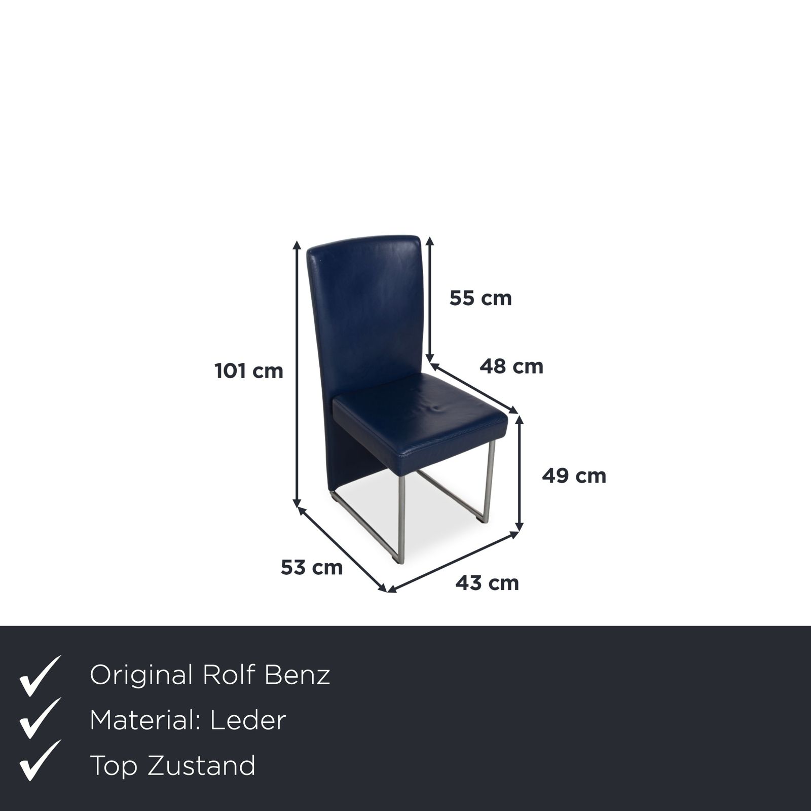 Set van 4 Rolf Benz 7400 stoelen, lederen vrijdragende stoelen, donkerblauw photo furniture