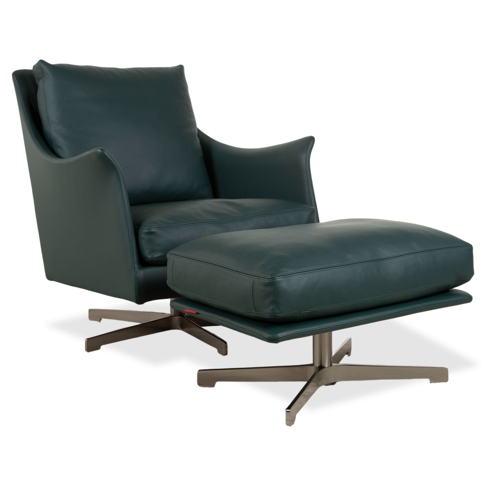 Ensemble de fauteuils Flexform Boss en cuir vert, pivotant, fonction manuelle