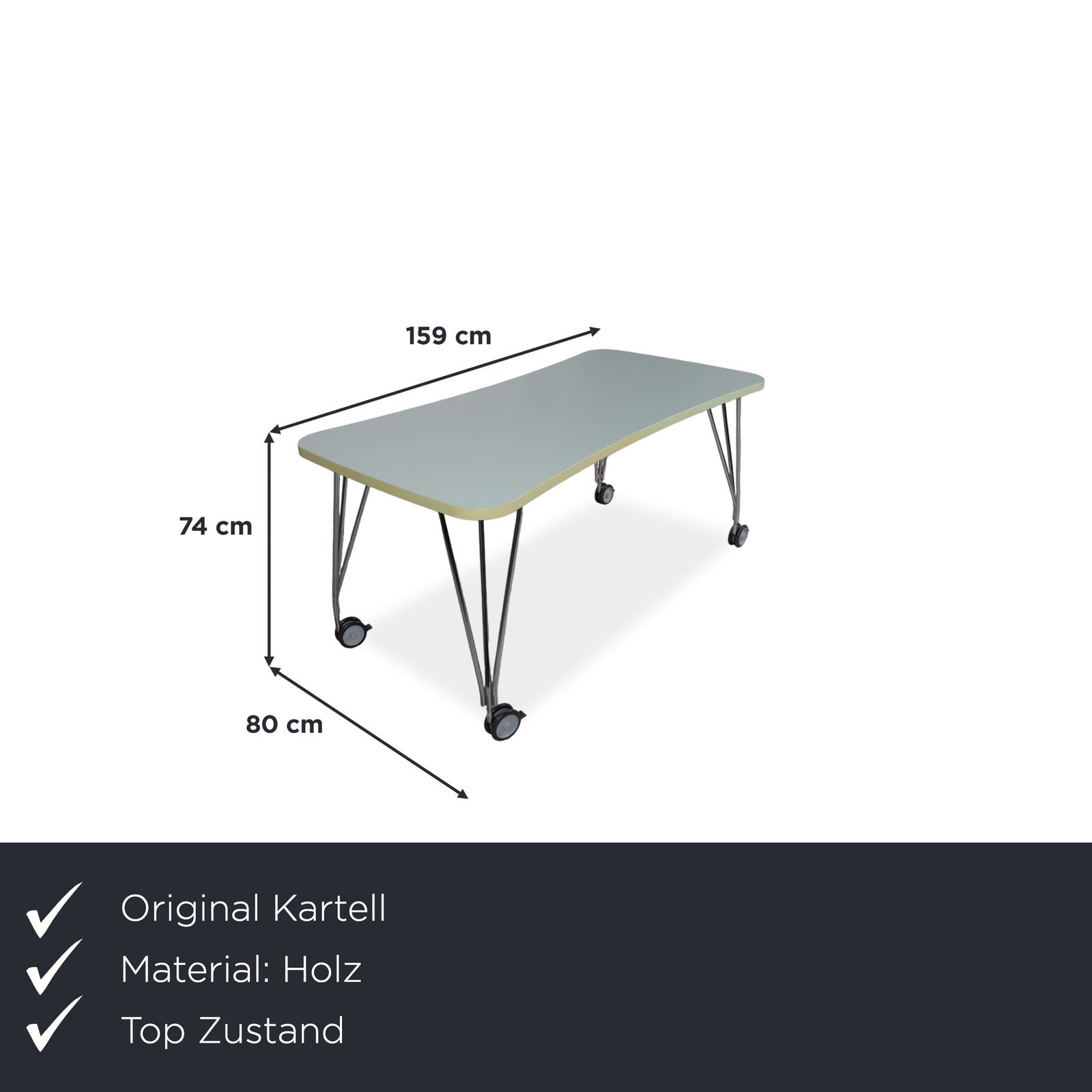 Bureau Kartell Max en bois, blanc, avec roulettes, pour bureau à domicile, 159 x 80 cm photo furniture