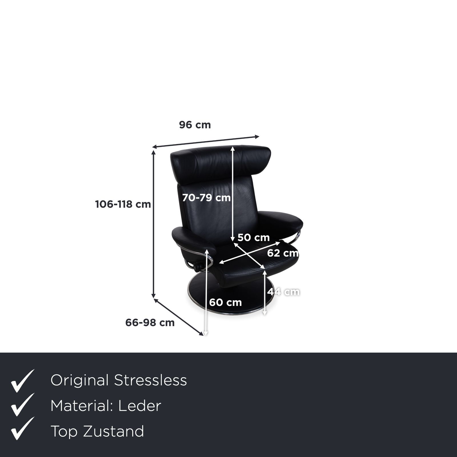 Stressless Jazz Leather Recliner Black Incl. Footstool Size L photo furniture