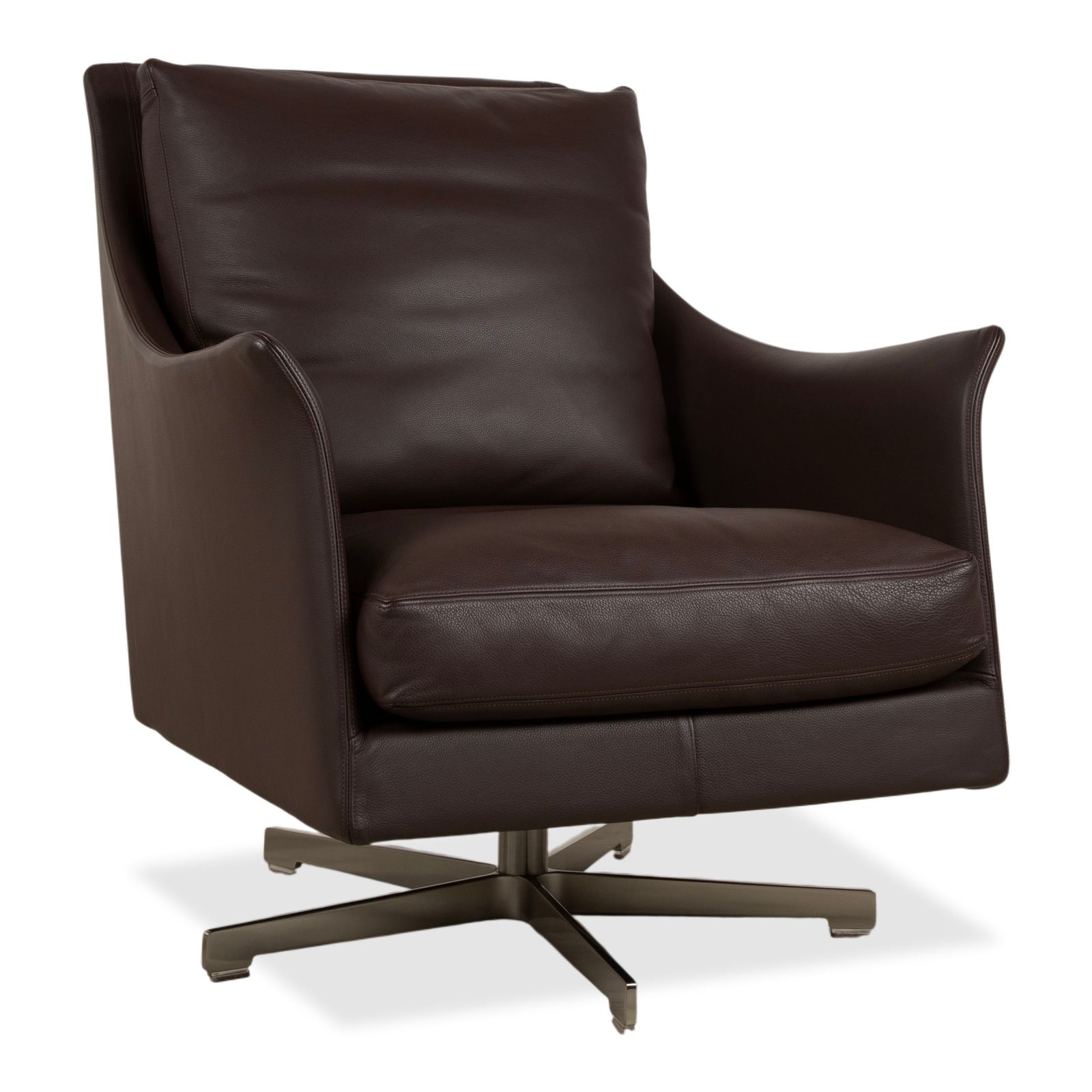 Fauteuil pivotant Flexform Boss en cuir brun, fonction manuelle