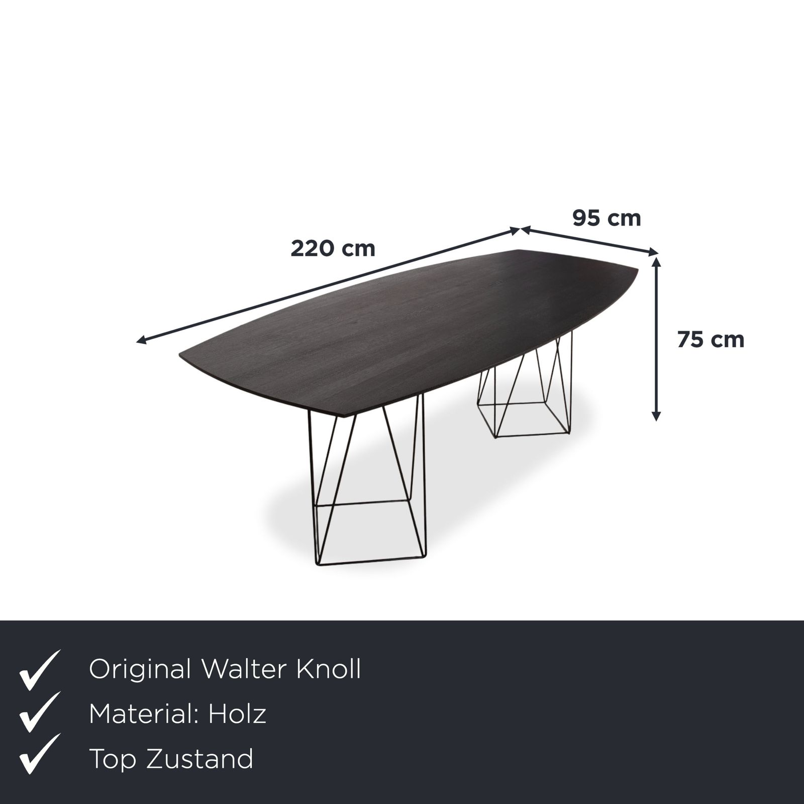 Table à manger Walter Knoll Joco en bois, noire, 220 x 95 cm photo furniture