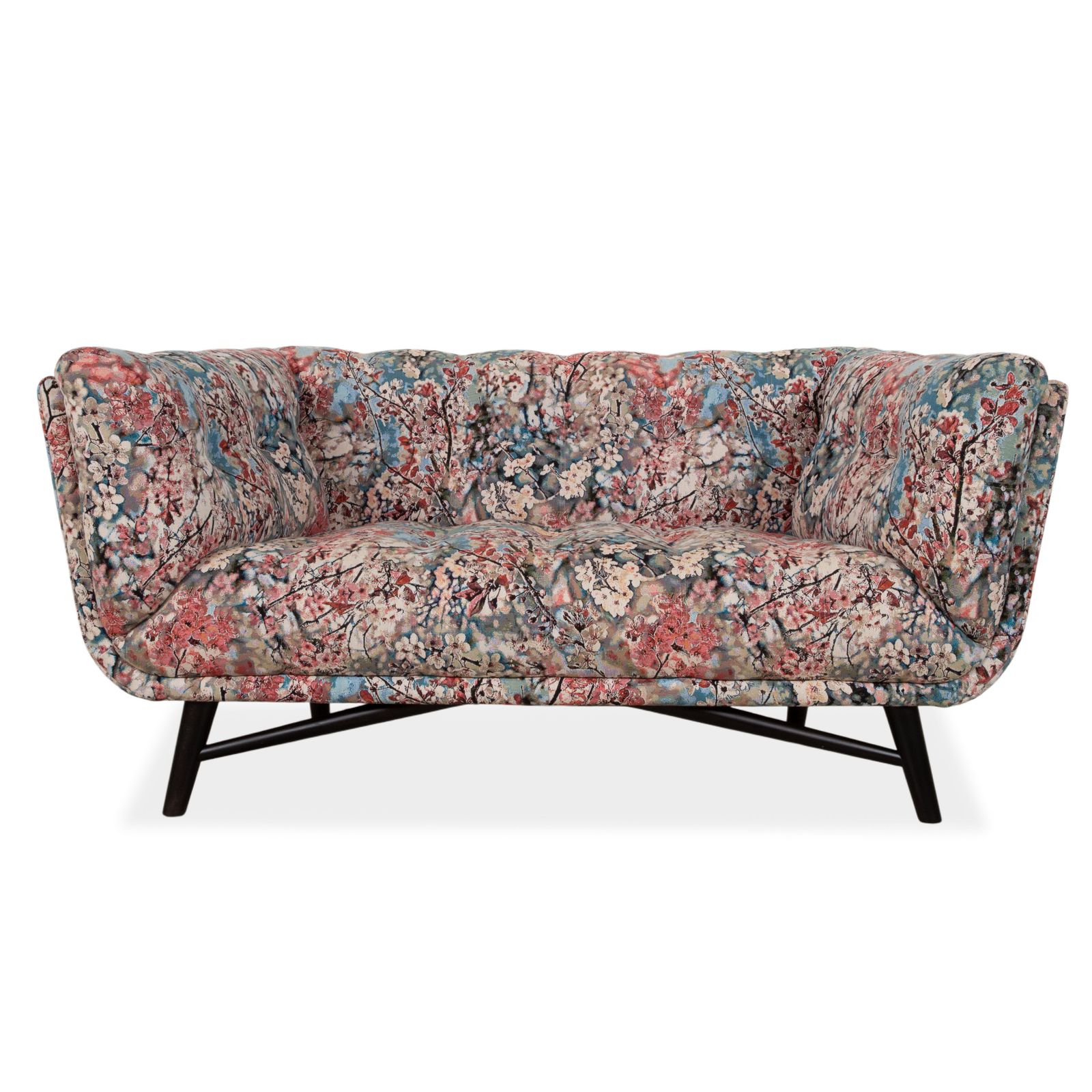 Roche Bobois Profile tweezitsbank, stof met kleurrijk patroon in roze, blauw, rood en beige
