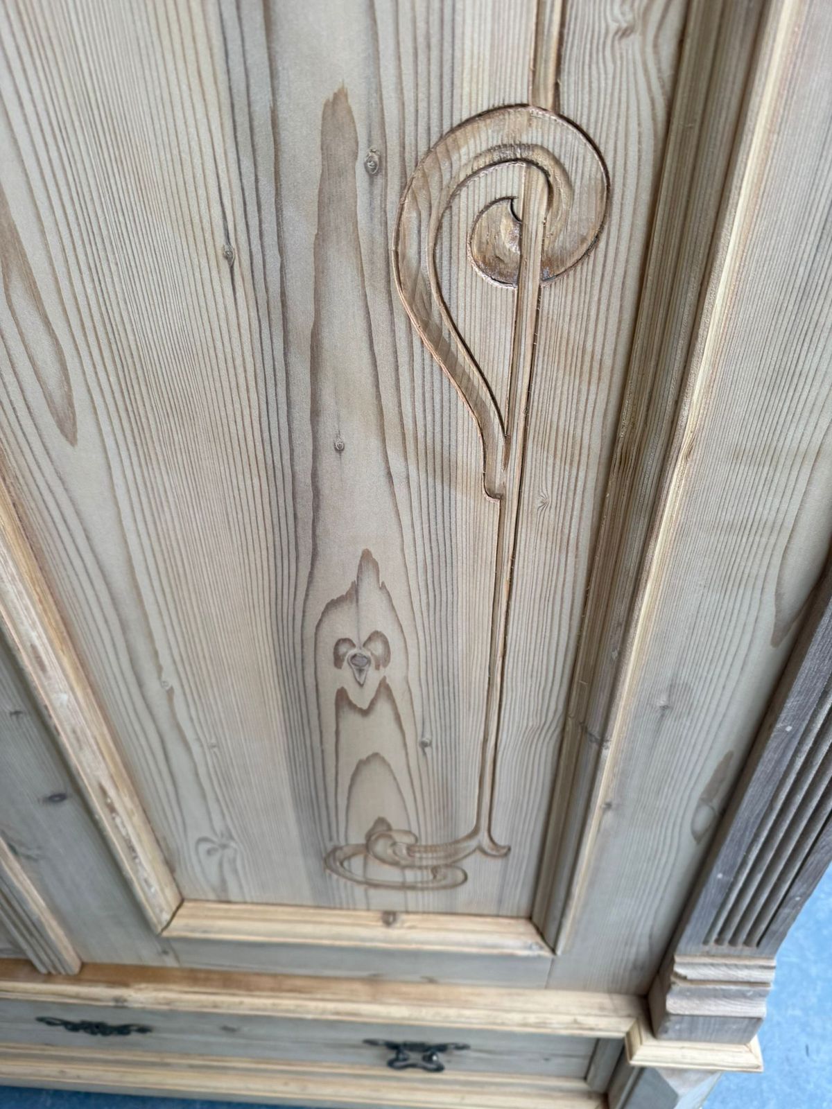 Furniture A Rare Pine Art Nouveau Carved Knockdown Wardrobe To Paint/Wax photo
