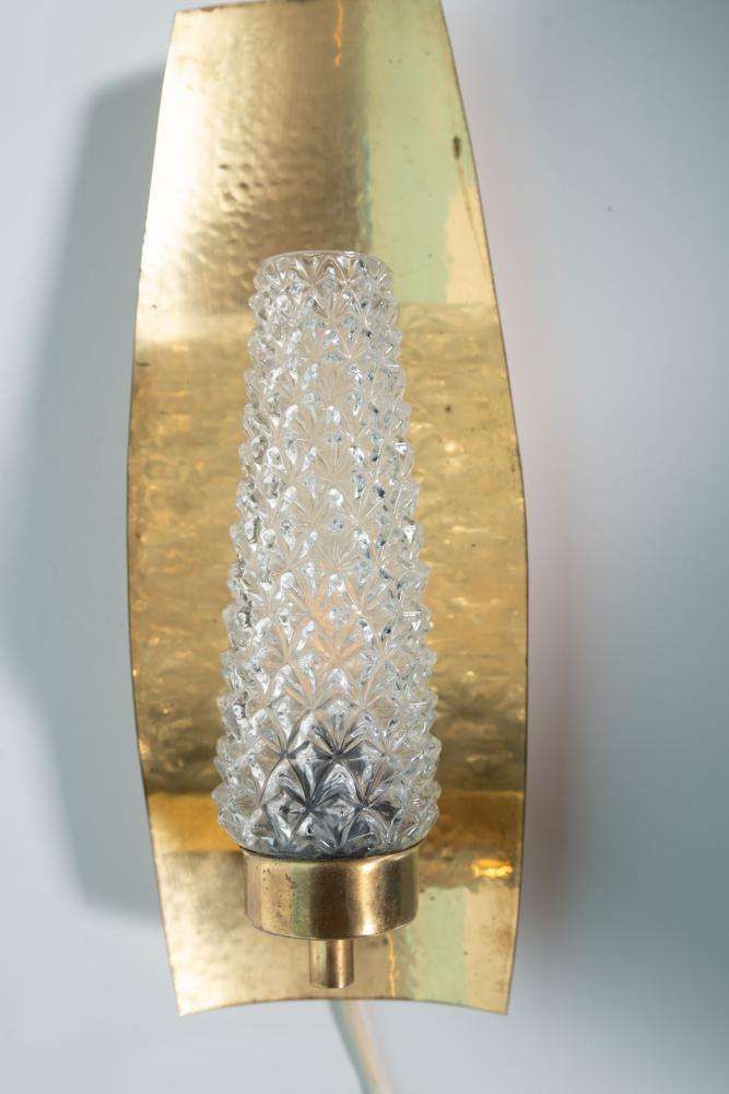 Vintage Brass 1960s Glass Wall Lamp, Midcentury Light photo vinterior