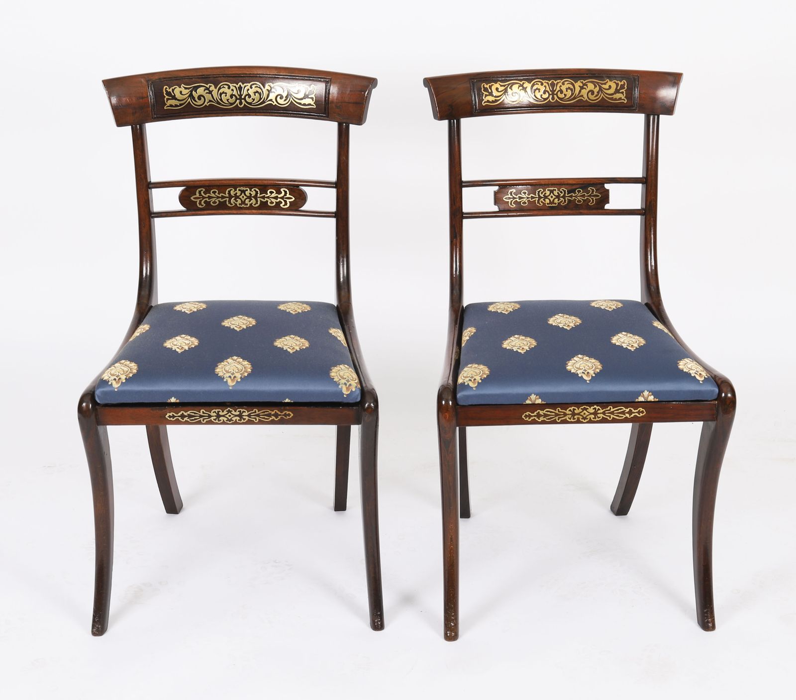 Pair Regency Period Brass Inlaid Bar Back Chairs 19th C  C1820