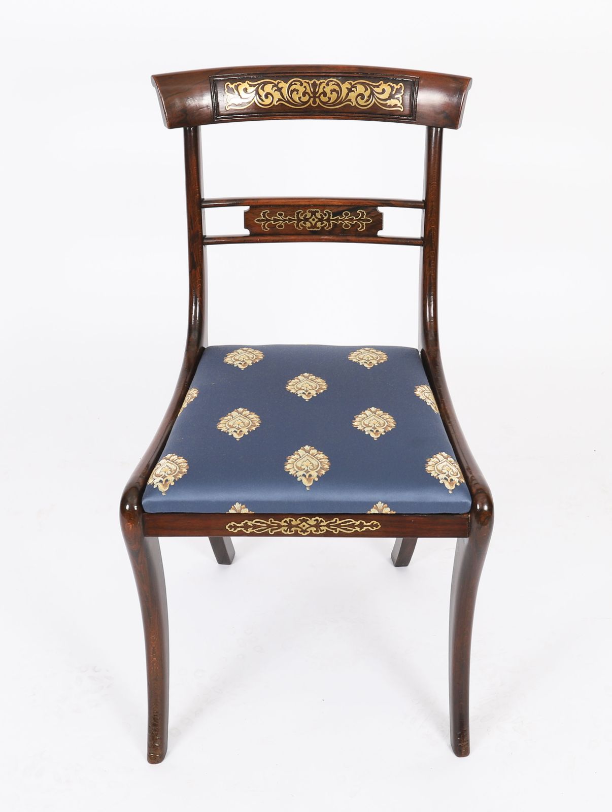 Pair Regency Period Brass Inlaid Bar Back Chairs 19th C  C1820 photo for sale