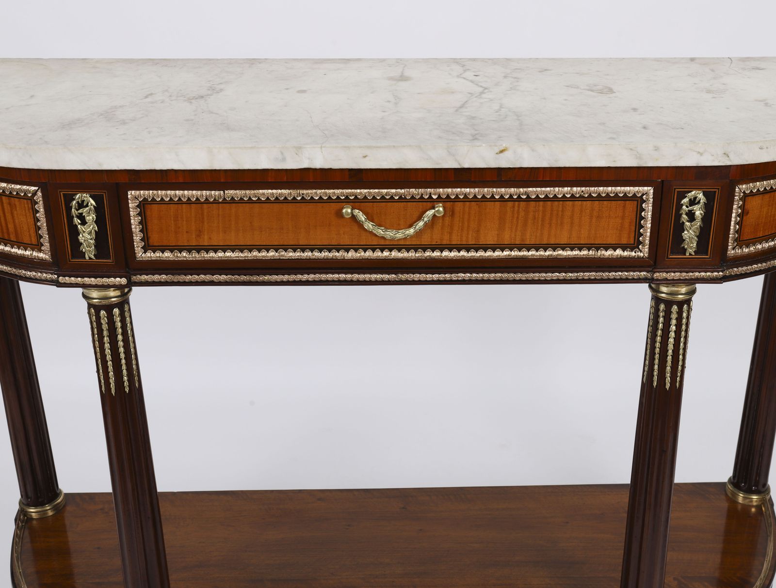 Antique Pair French Ormolu Mounted Carrara Marble Topped Consoles 19th C photo vinterior