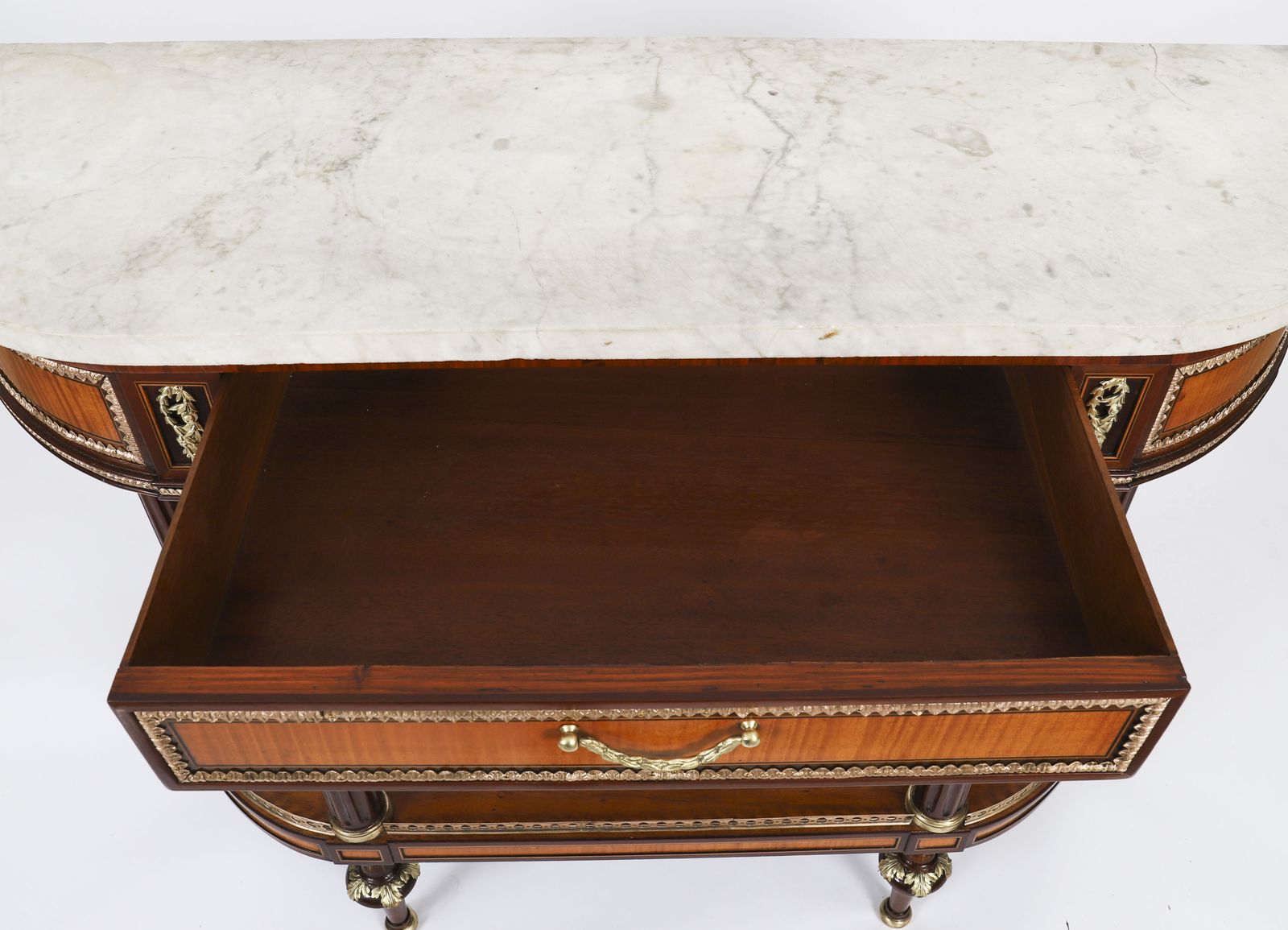 photo for sale Antique Pair French Ormolu Mounted Carrara Marble Topped Consoles 19th C