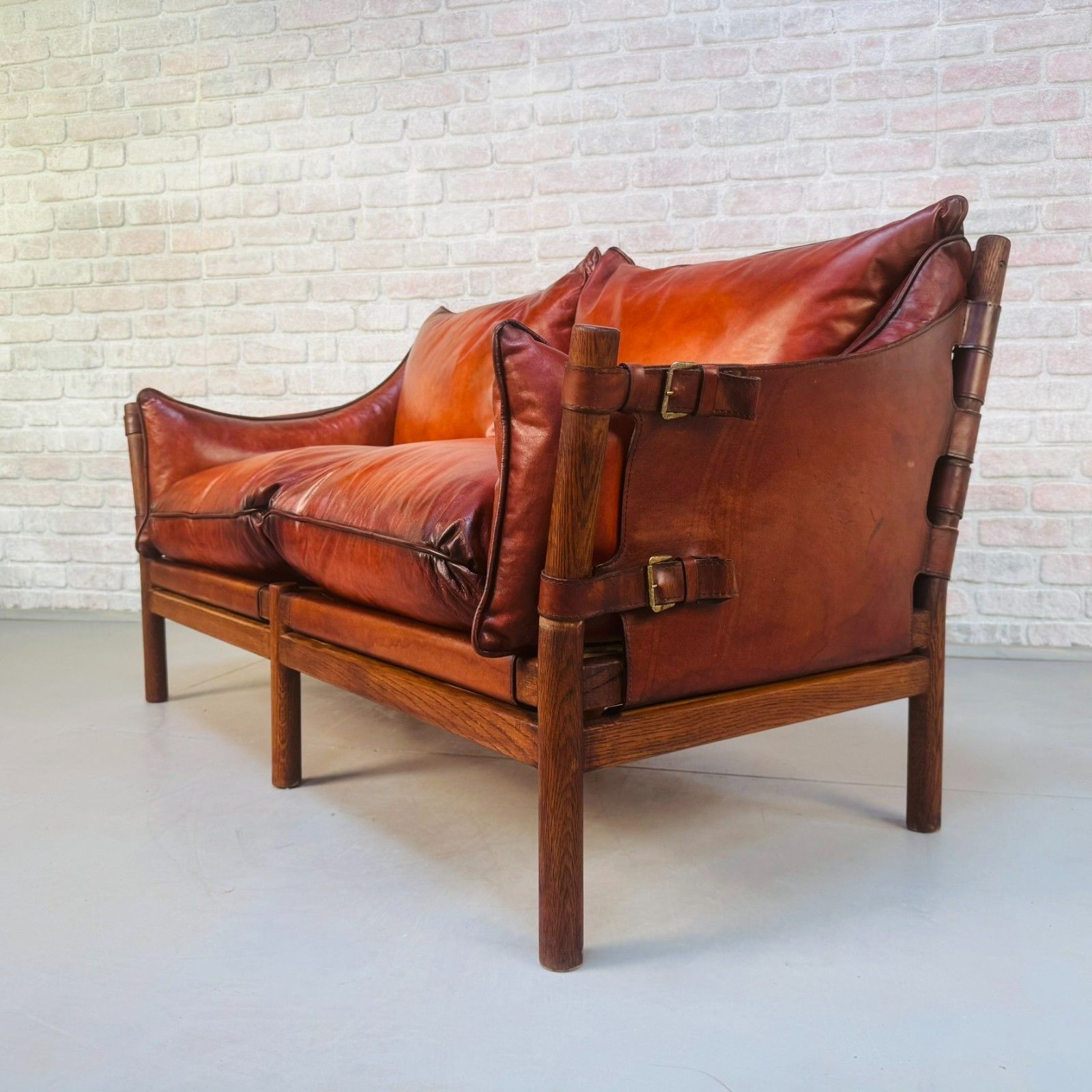 photo furniture Vintage Swedish 60s Arne Norell “Ilona” Tan Leather Sofa & Pair Of Safari Chairs