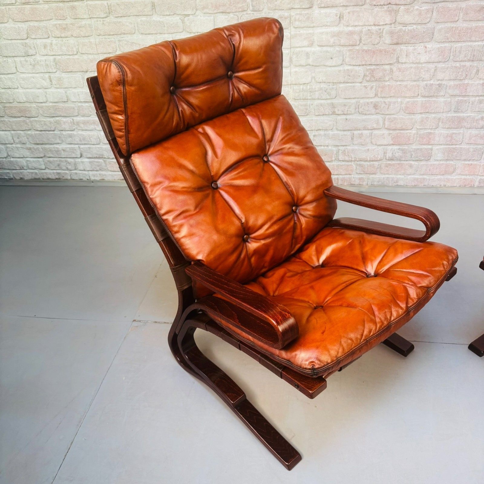 Vintage 1970s Hove Mobler Skyline Lounge Chairs Tan Leather Bentwood Beech photo Furniture