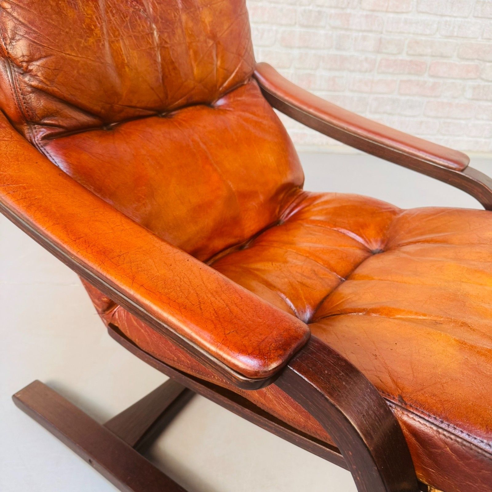 Furniture Vintage 1970s Skippers Møbler Danish Bentwood Cantilever Leather Armchair photo