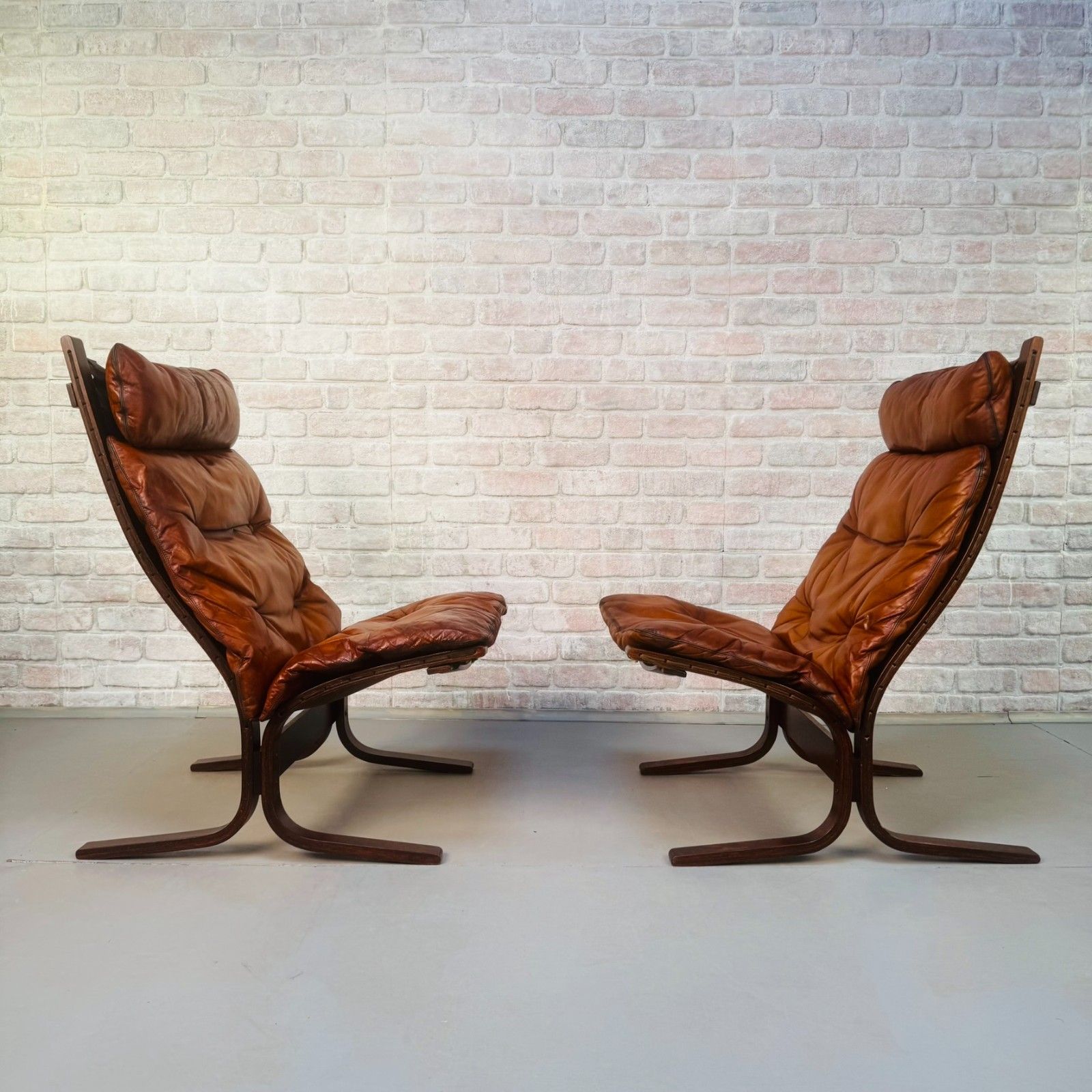 Pair Of 1970s Westnofa Siesta High Back Lounge Chairs By Ingmar Relling photo vintage