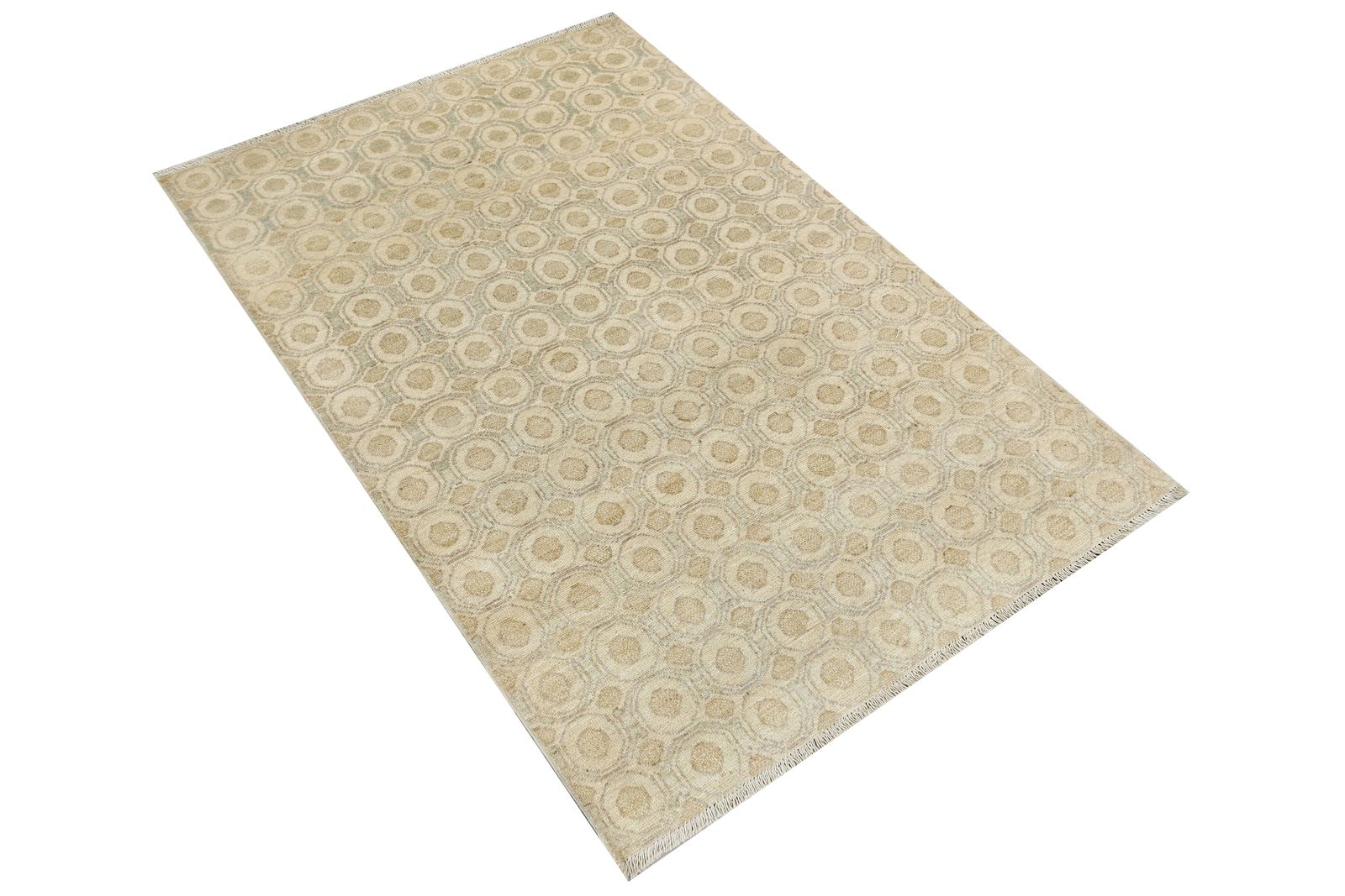 Modern Geometric 4x6 Hand Knotted Wool Beige Area Rug photo furniture