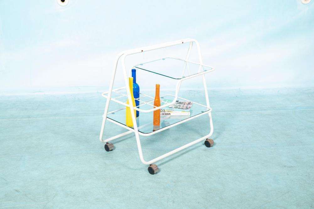 Space Age Bar Cart 1970s, Tubular Frame Serving Trolley, Glass photo furniture