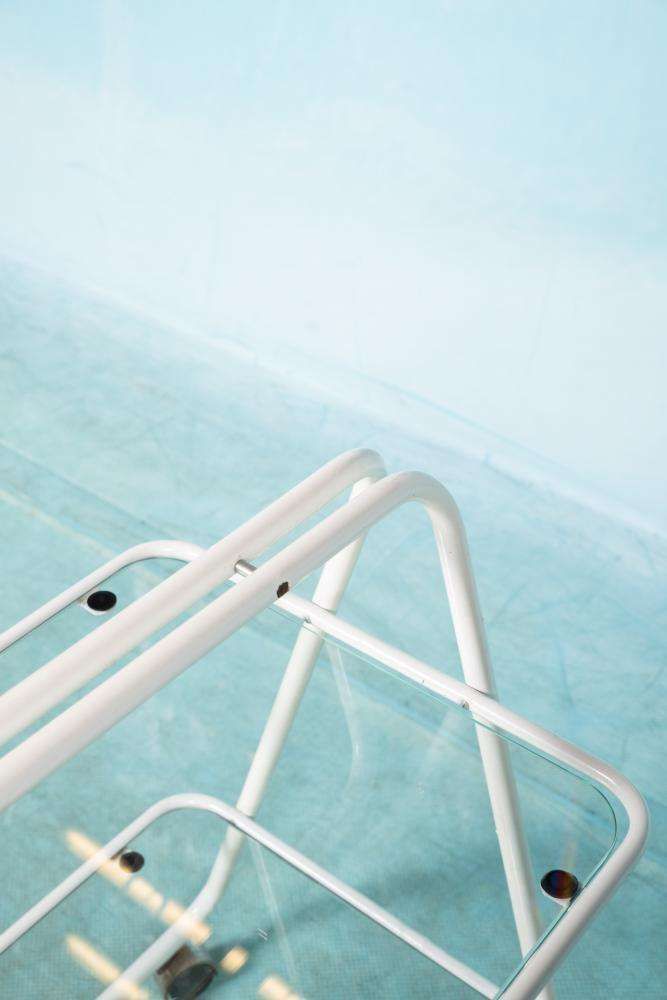 Space Age Bar Cart 1970s, Tubular Frame Serving Trolley, Glass photo vintage