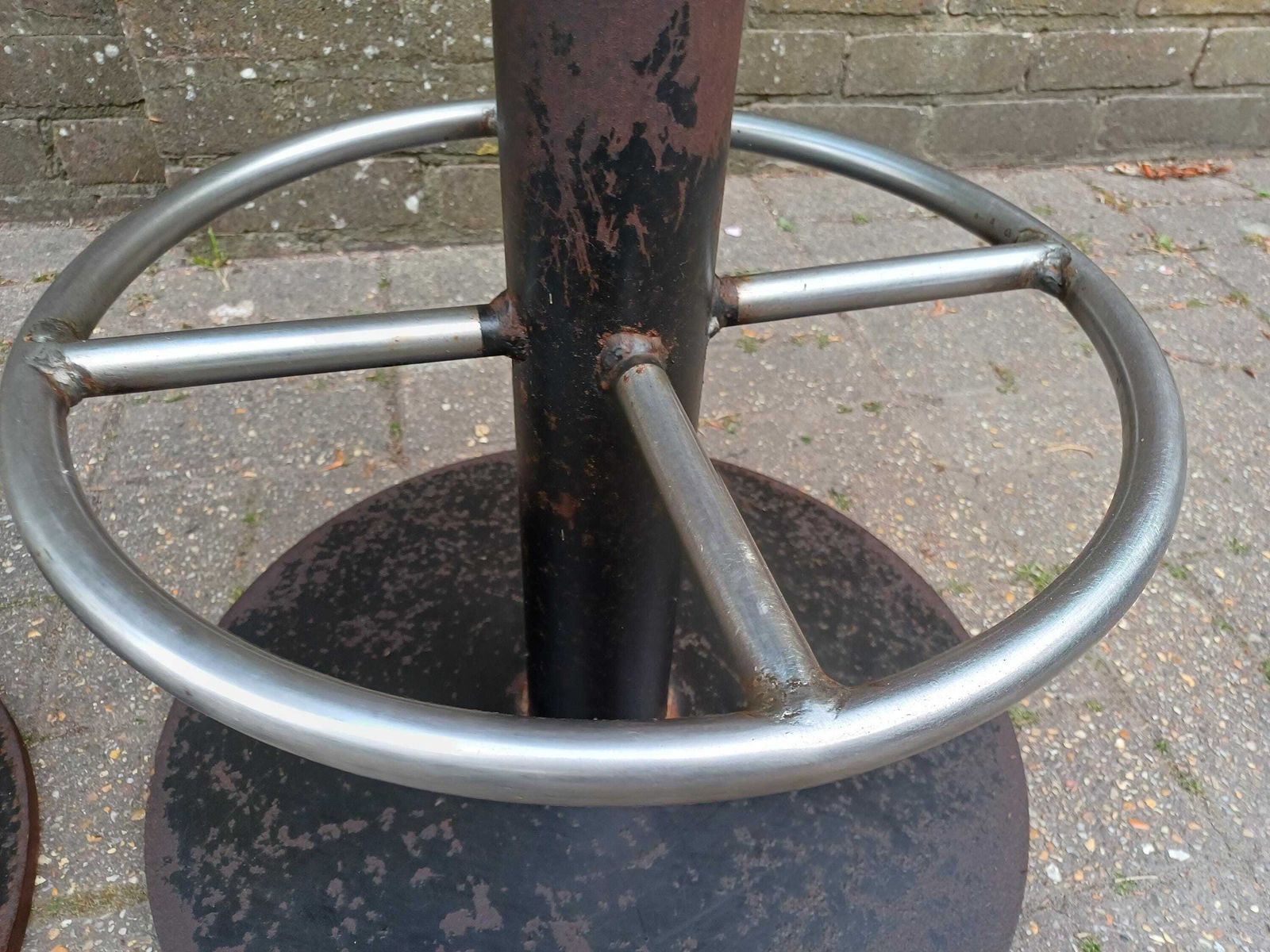Pair Vintage Industrial Bar Stools 1970s 1980s Heavy Iron Swivel Seats Chrome Footrest Exceptional Quality 32 Kg Each photo furniture