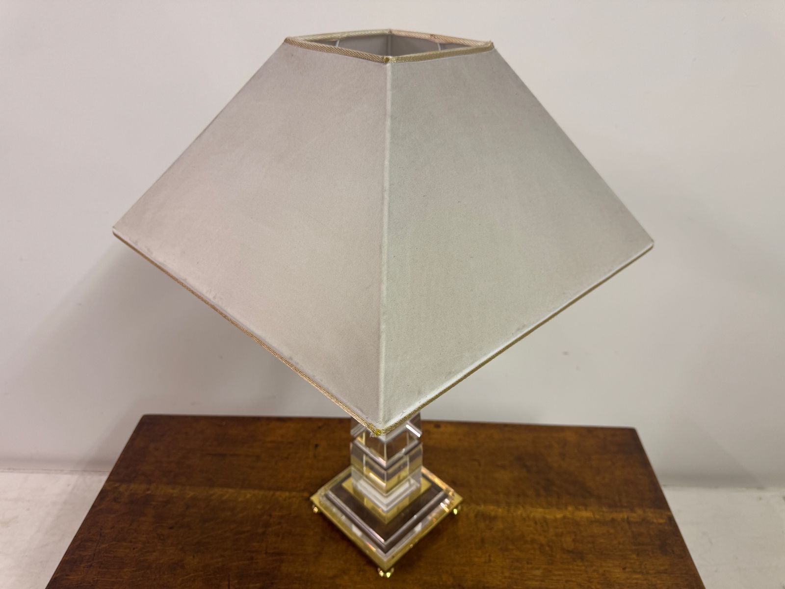 photo for sale 1970s Lucite And Brass Table Lamp In The Style Of Sandro Petti
