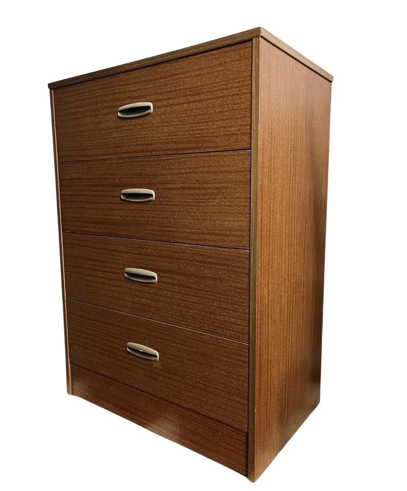 Homeworthy 4 Drawer Chest Of Drawers Mid Century Teak Effect 88cm photo furniture