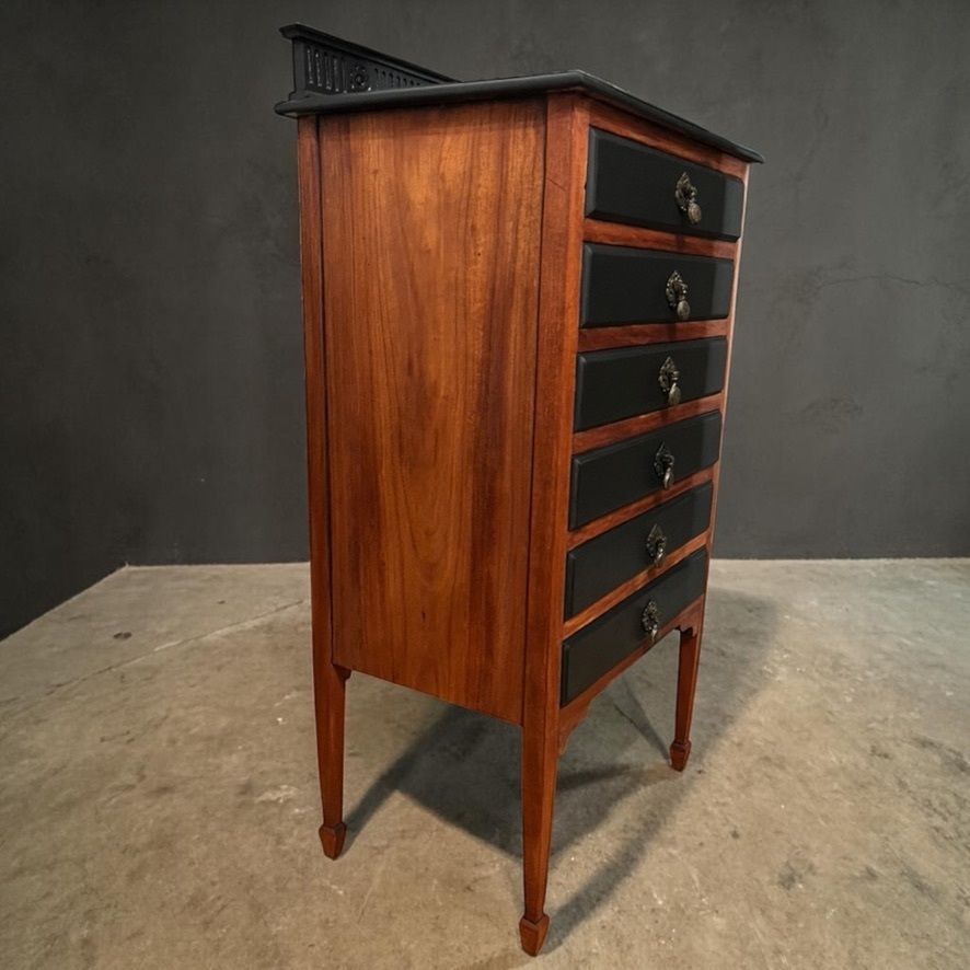 Antique Style 6 Drawer Chest Tallboy Cabinet Black/Wood 102cm photo for sale