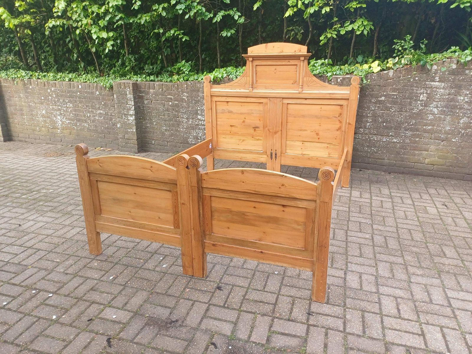 Antique French 5 Ft Plus Bed Pine Frame Project Bedstead Double Stripped Wood Ornate Headboard Diy Restoration Project